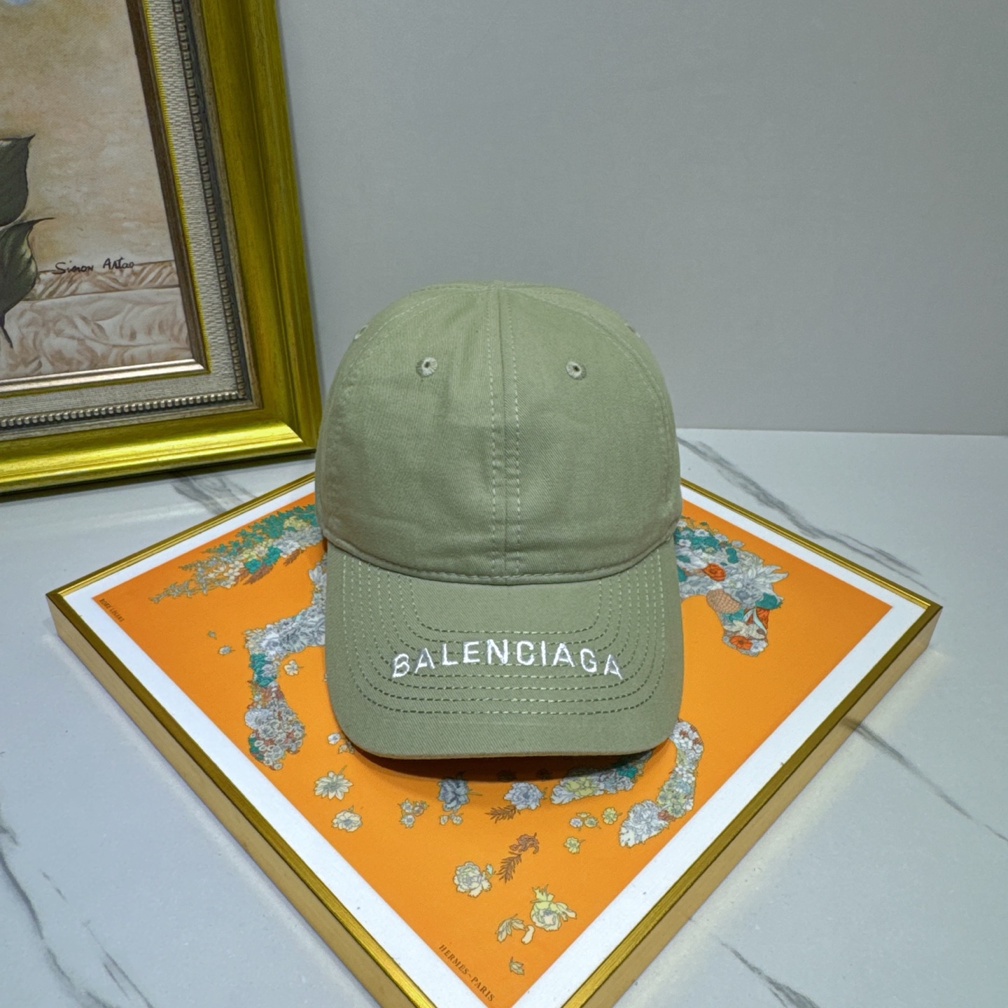 Balenciaga Olive Green Logo Cap - Designer Baseball Hat