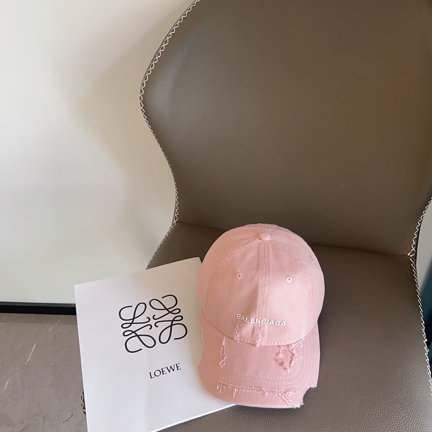 Balenciaga Pink Denim Cap - Balenciaga Pink Distressed Denim Cap