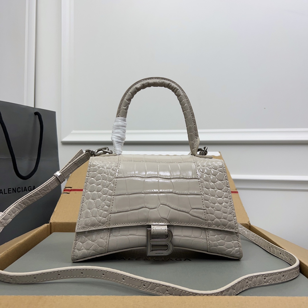 BALENCIAGA Shiny Calfskin Crocodile Embossed Smal