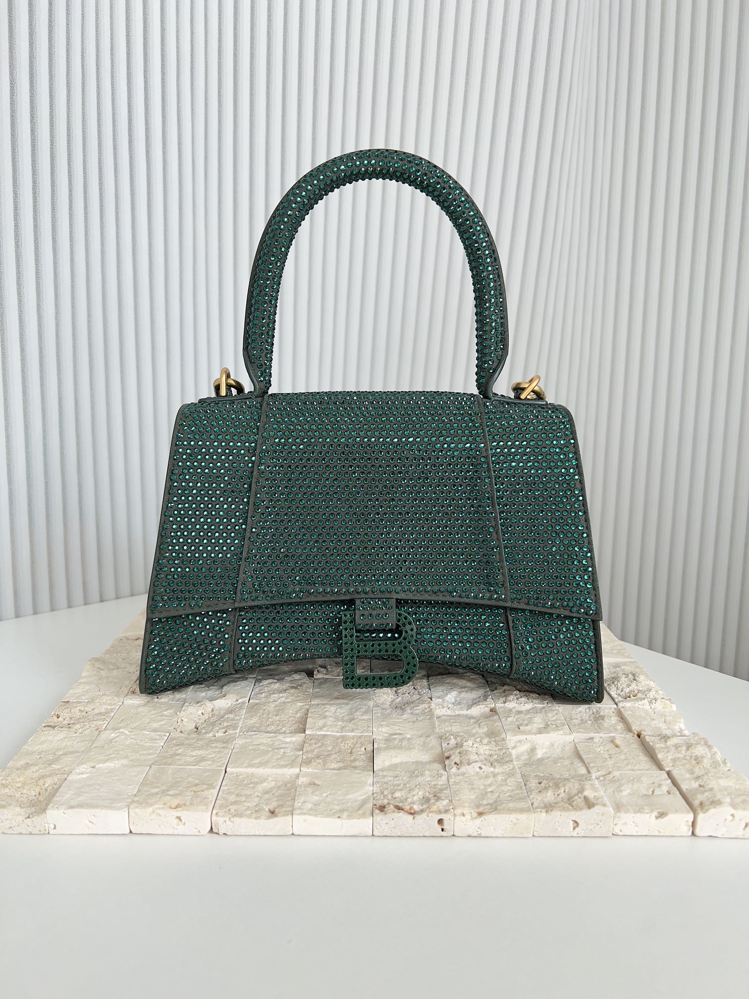 limited Balenciaga Green Rhinestone Hourglass Bag