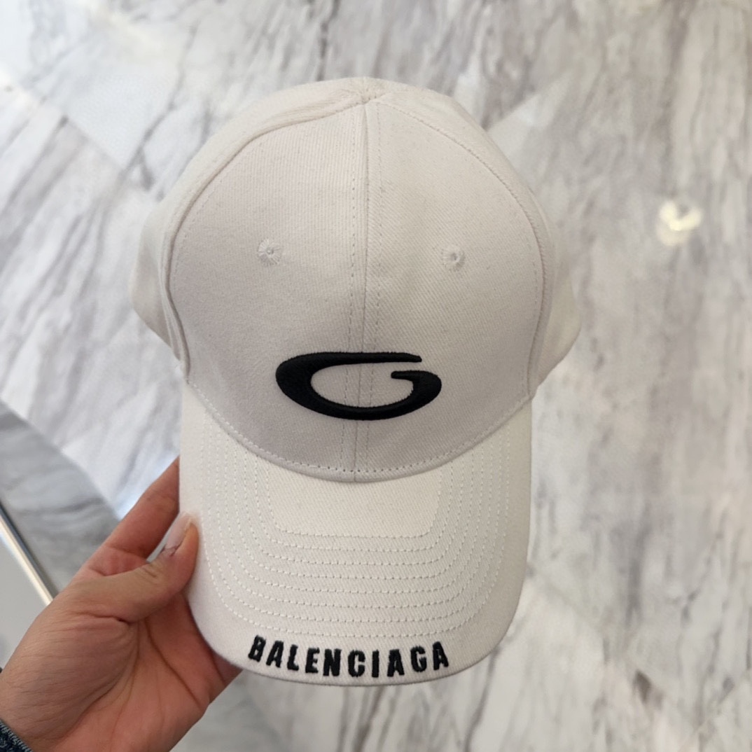 Balenciaga White Logo Baseball Cap - Curved Brim