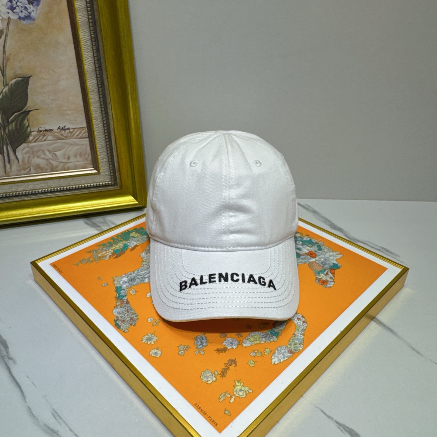 Balenciaga White Cotton Baseball Cap - Black Logo