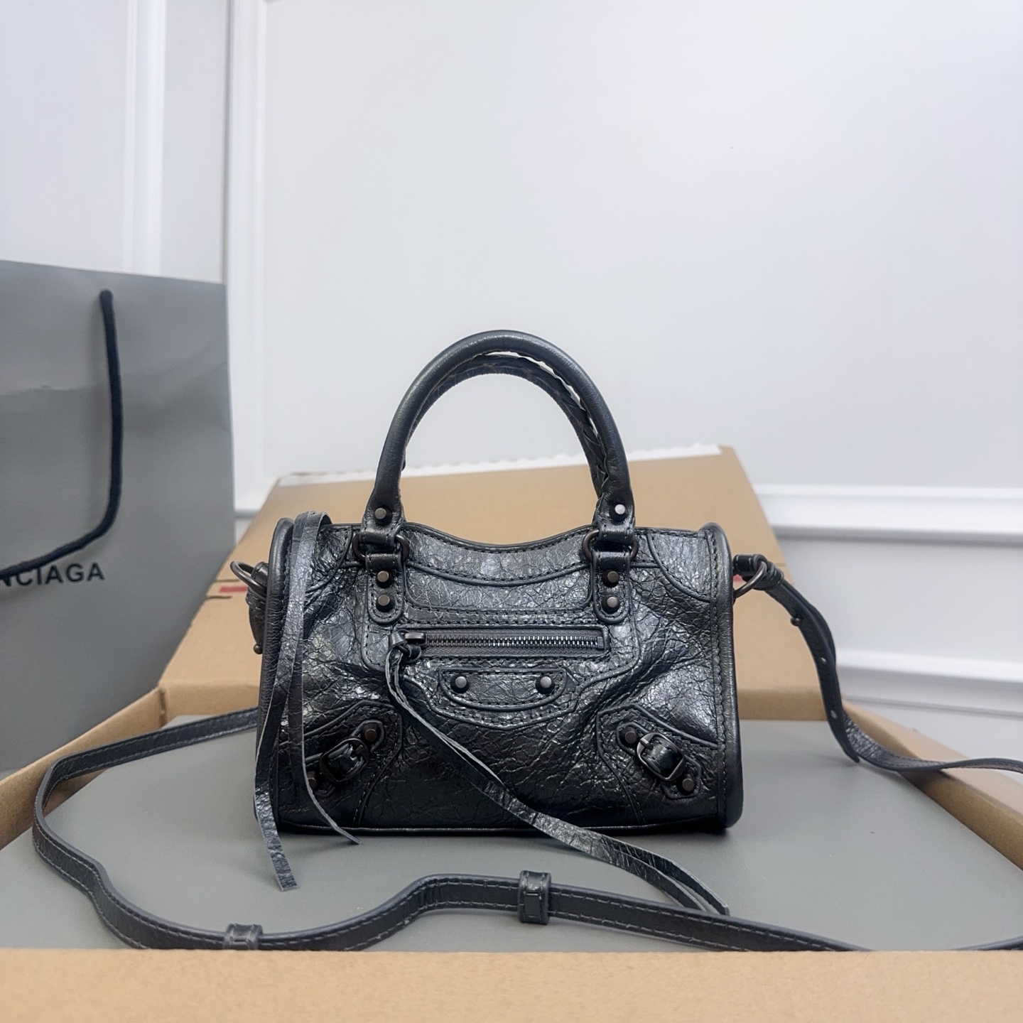 Balenciaga Black Textured Leather Mini Bag