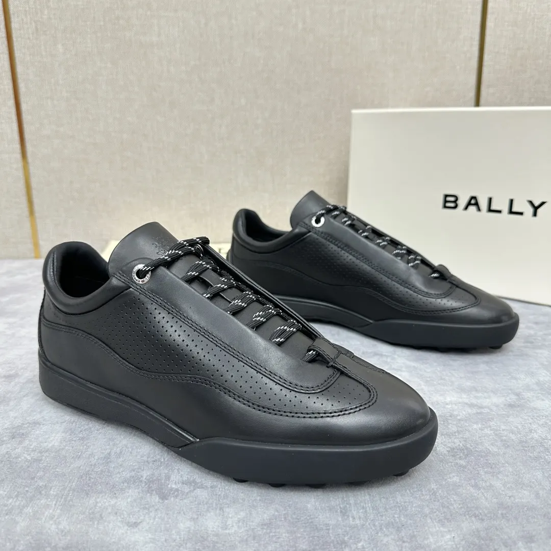 Bally Black Leather Perforated Sneakers - Designer Low-Tops