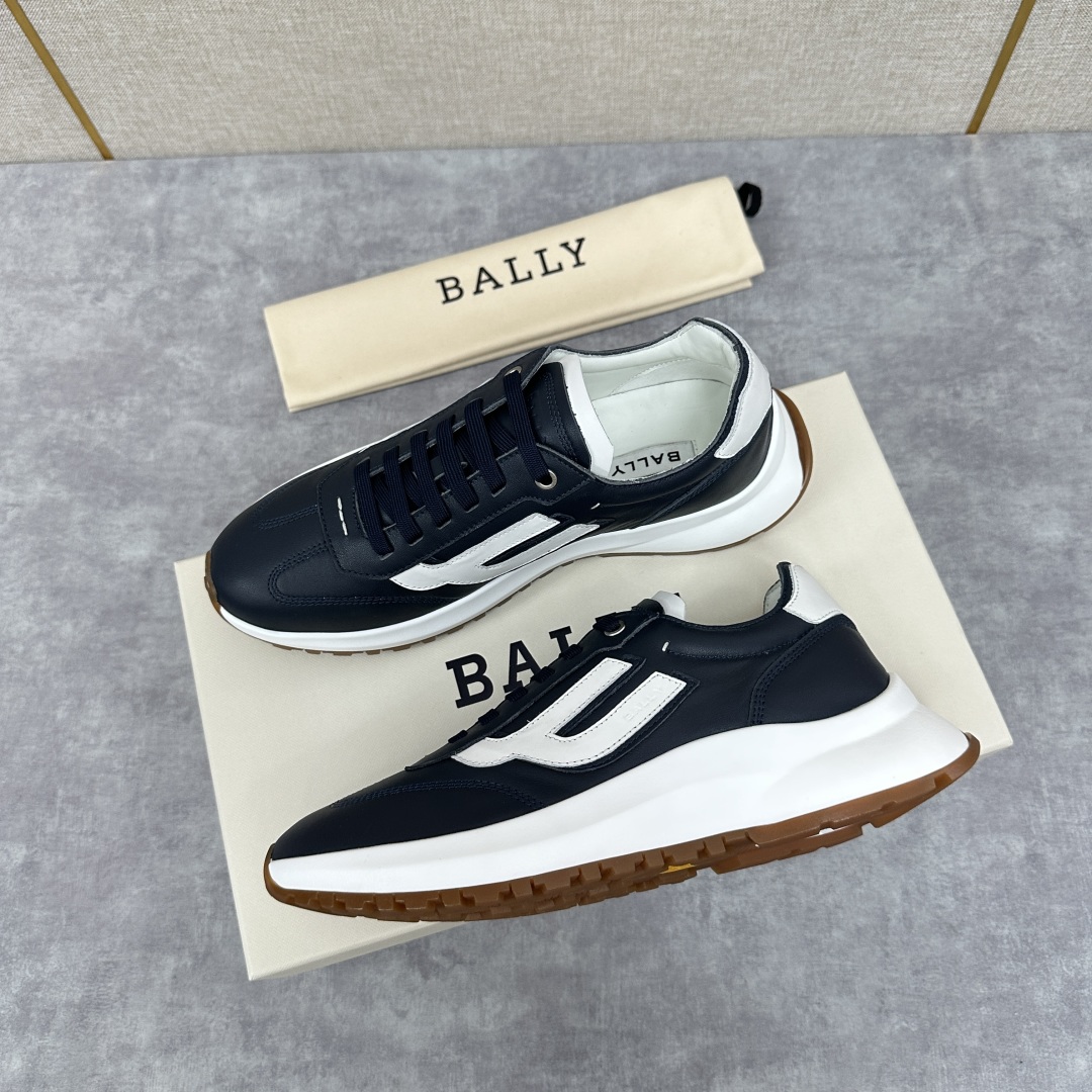 Bally Aston Navy White Leather Sneakers – Men’s Luxury Casual Shoes