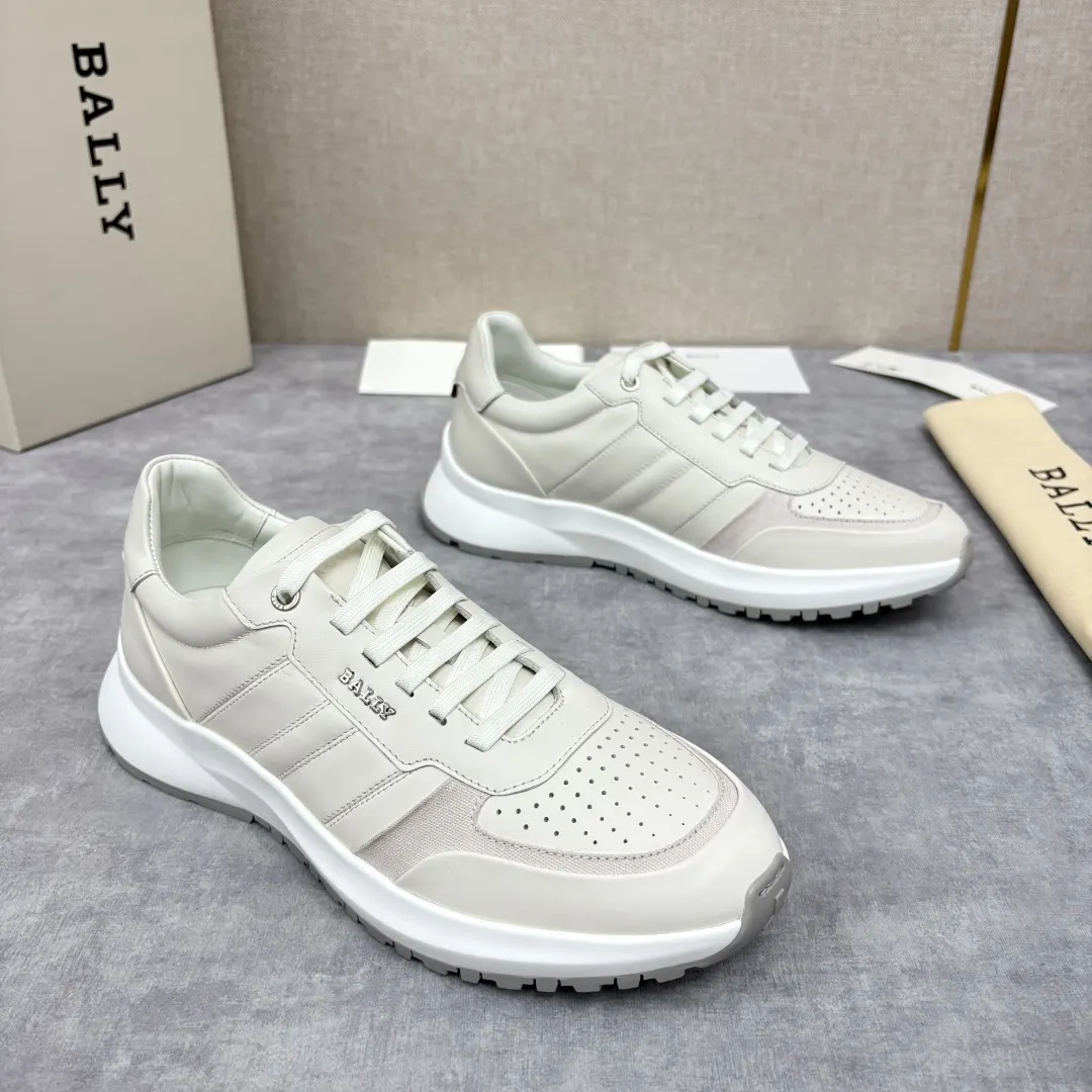 Bally Off-White Leather Lace-Up Sneakers - Designer Style