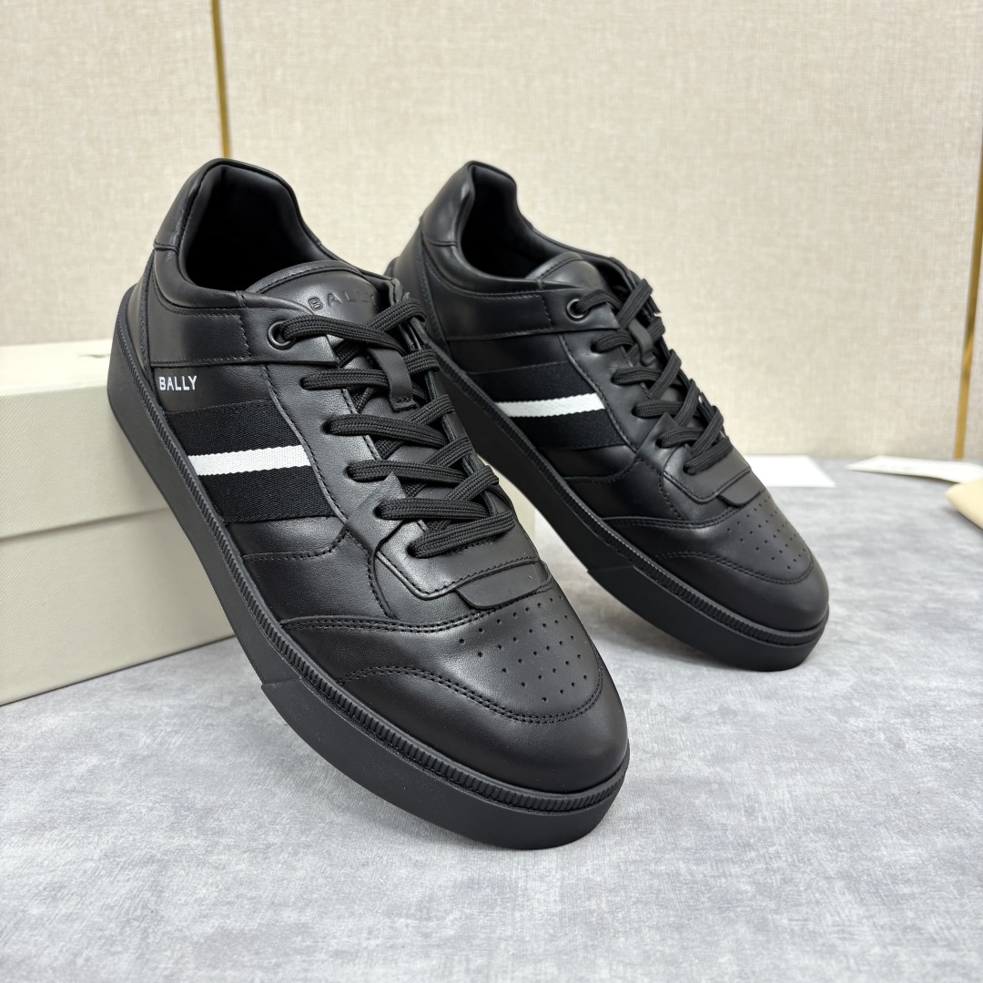 Bally Calf Leather Sneakers Black White Stripe – Men’s Luxury Casual Shoes