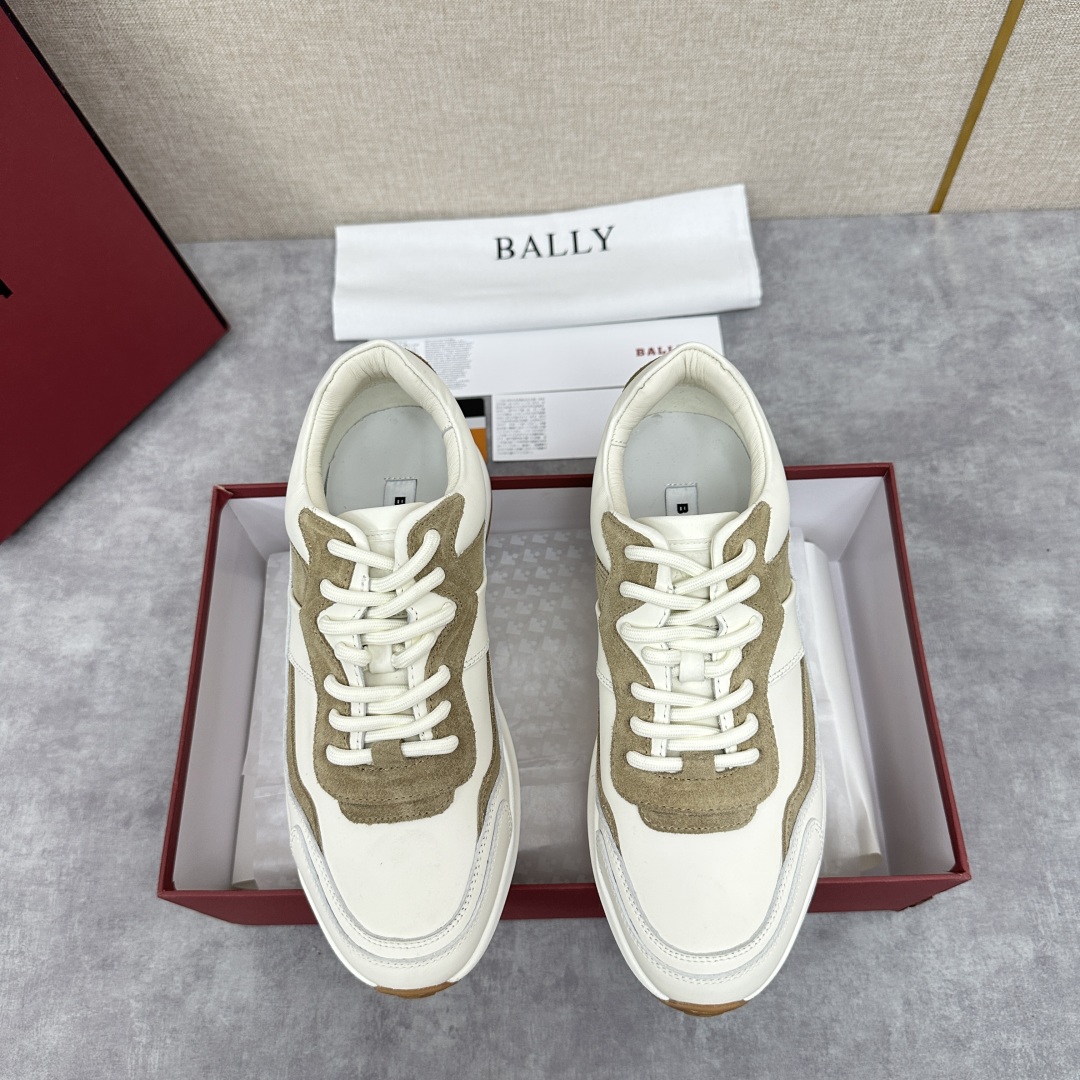 Bally Champion Retro Suede Leather Sneakers – Beige & White Men’s Casual Shoes