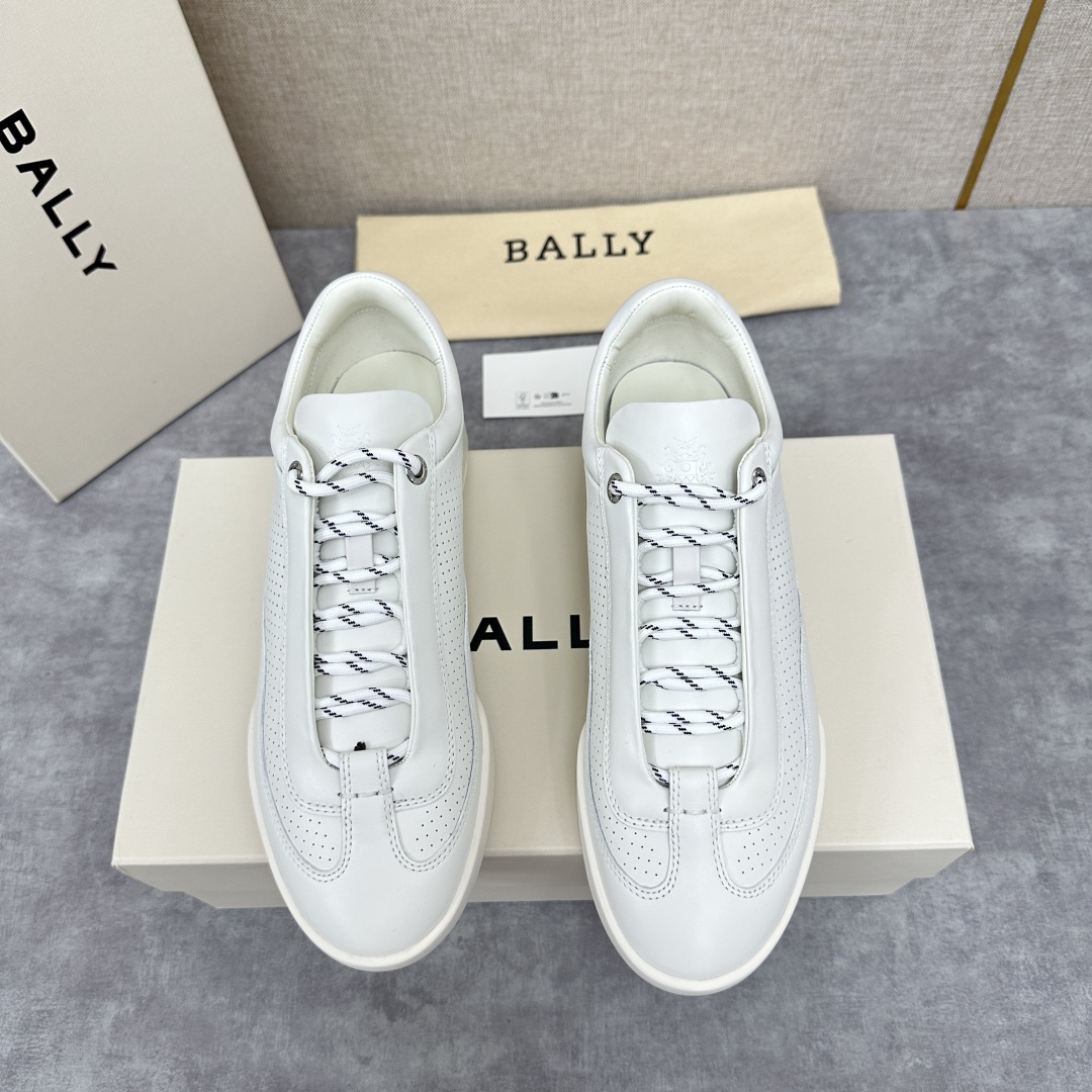 Bally White Leather Low-Top Sneakers Italian Designer Casual Shoes for Men