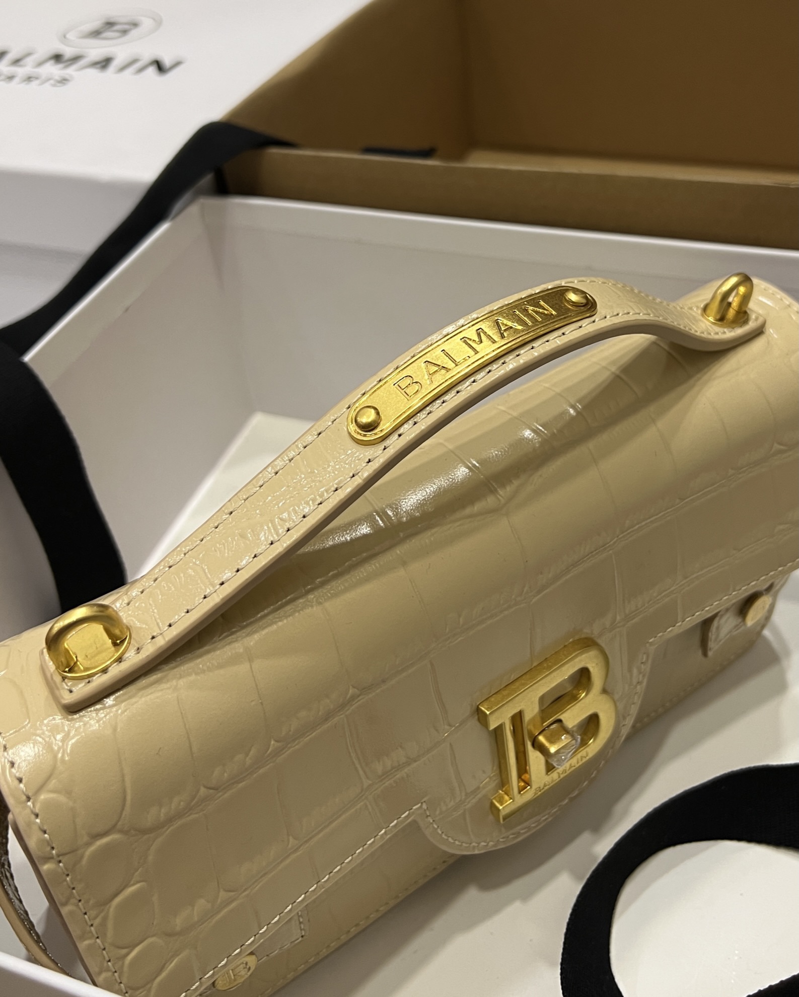 Balmain Beige Croc-Embossed B-Buzz Bag | Luxury Bag