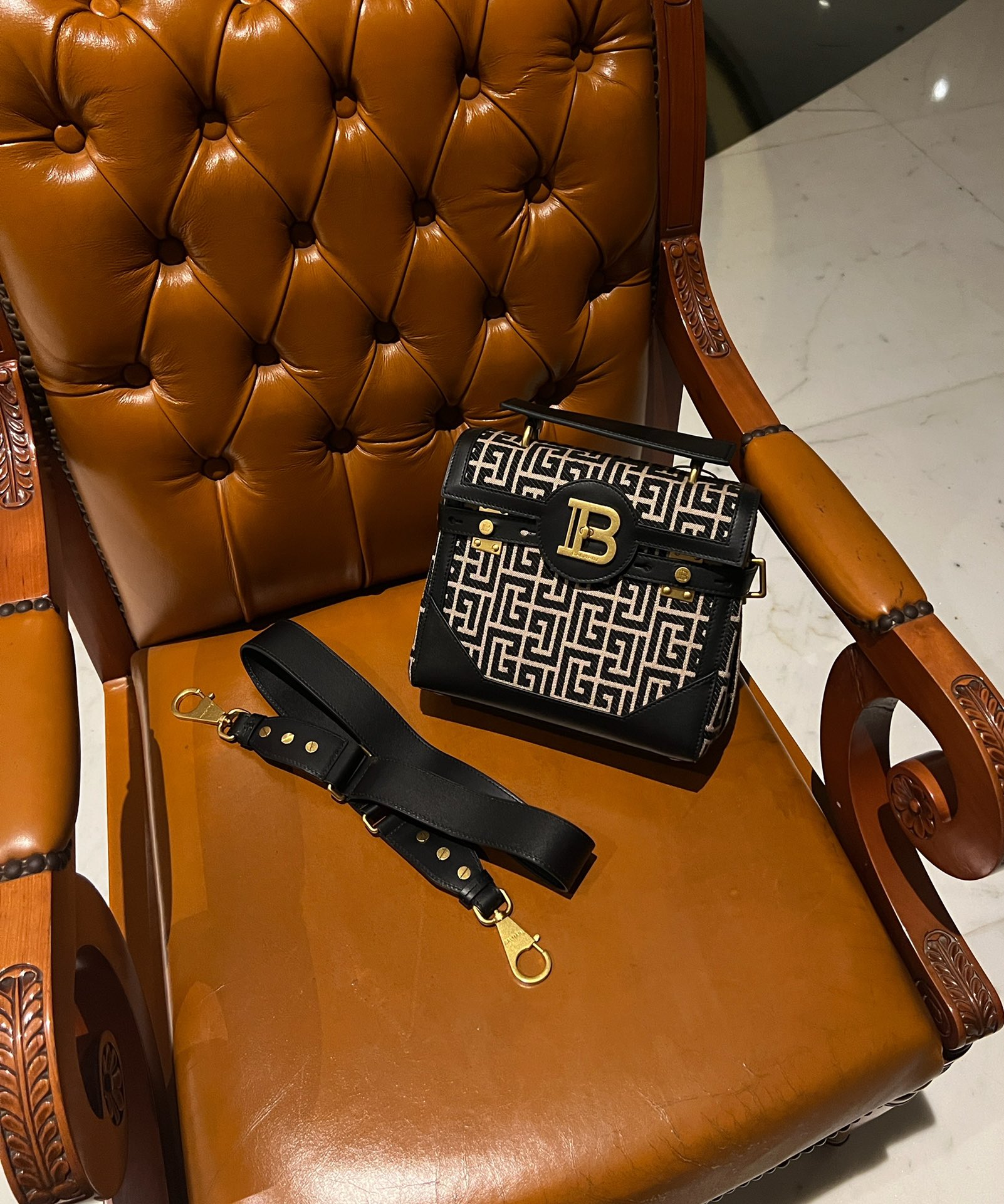 Balmain B-Buzz Bag - Black & White Maze Print Leather