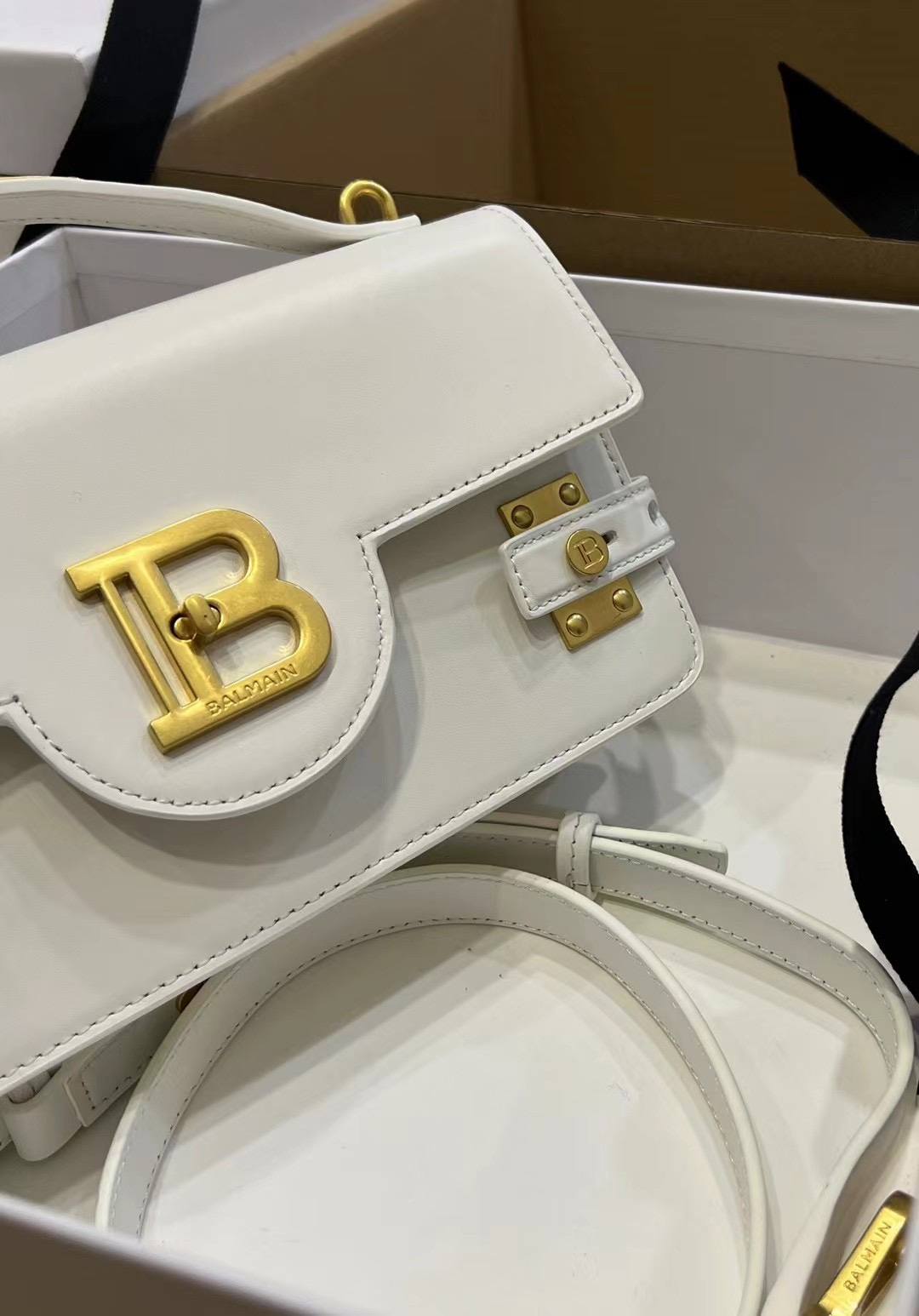 Balmain White Leather Box Bag - Luxury Designer Bag