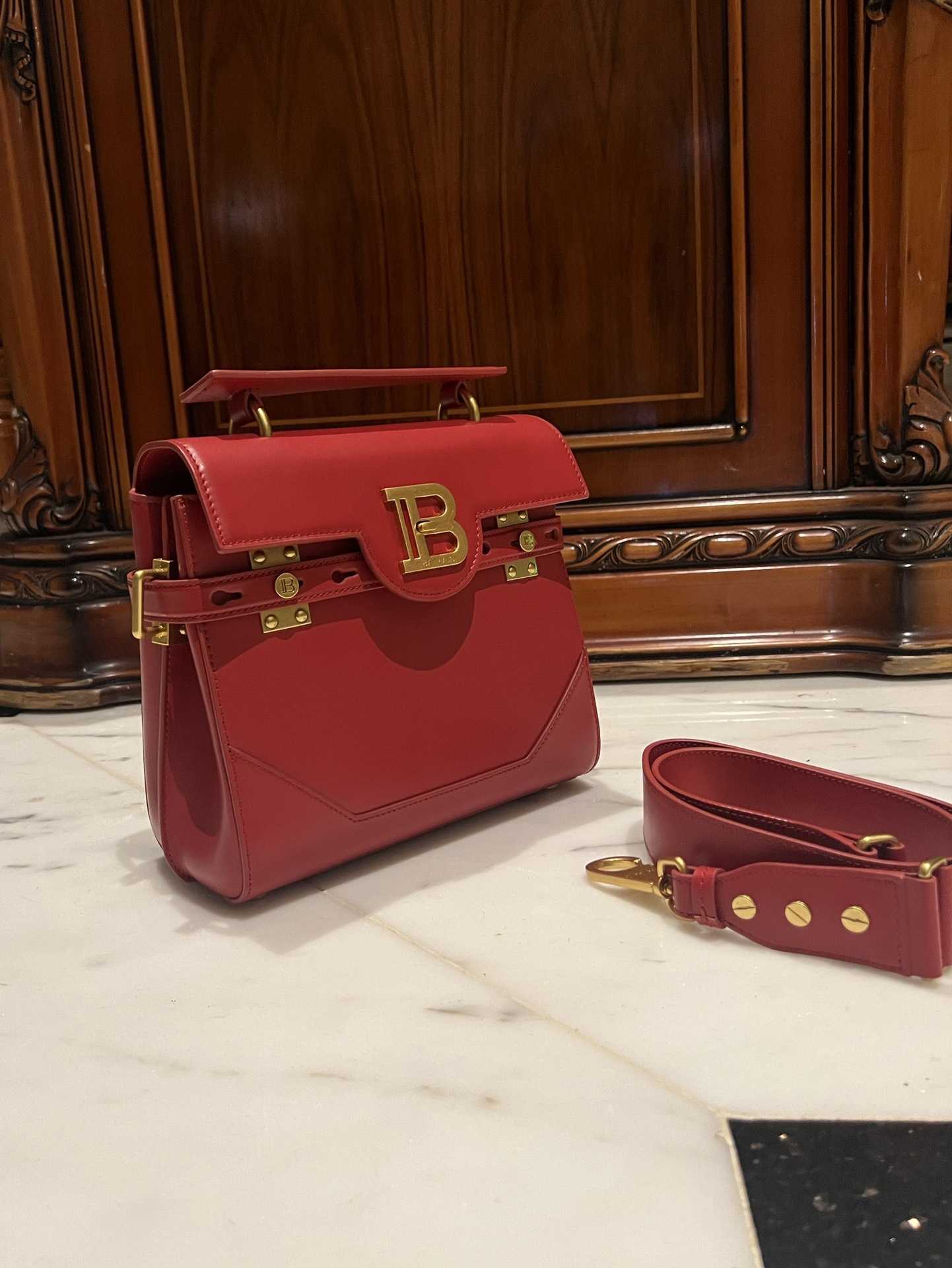BALMAIN Bbuzz 23 Leather Shoulder Bag red Balmain BALMAIN 00279