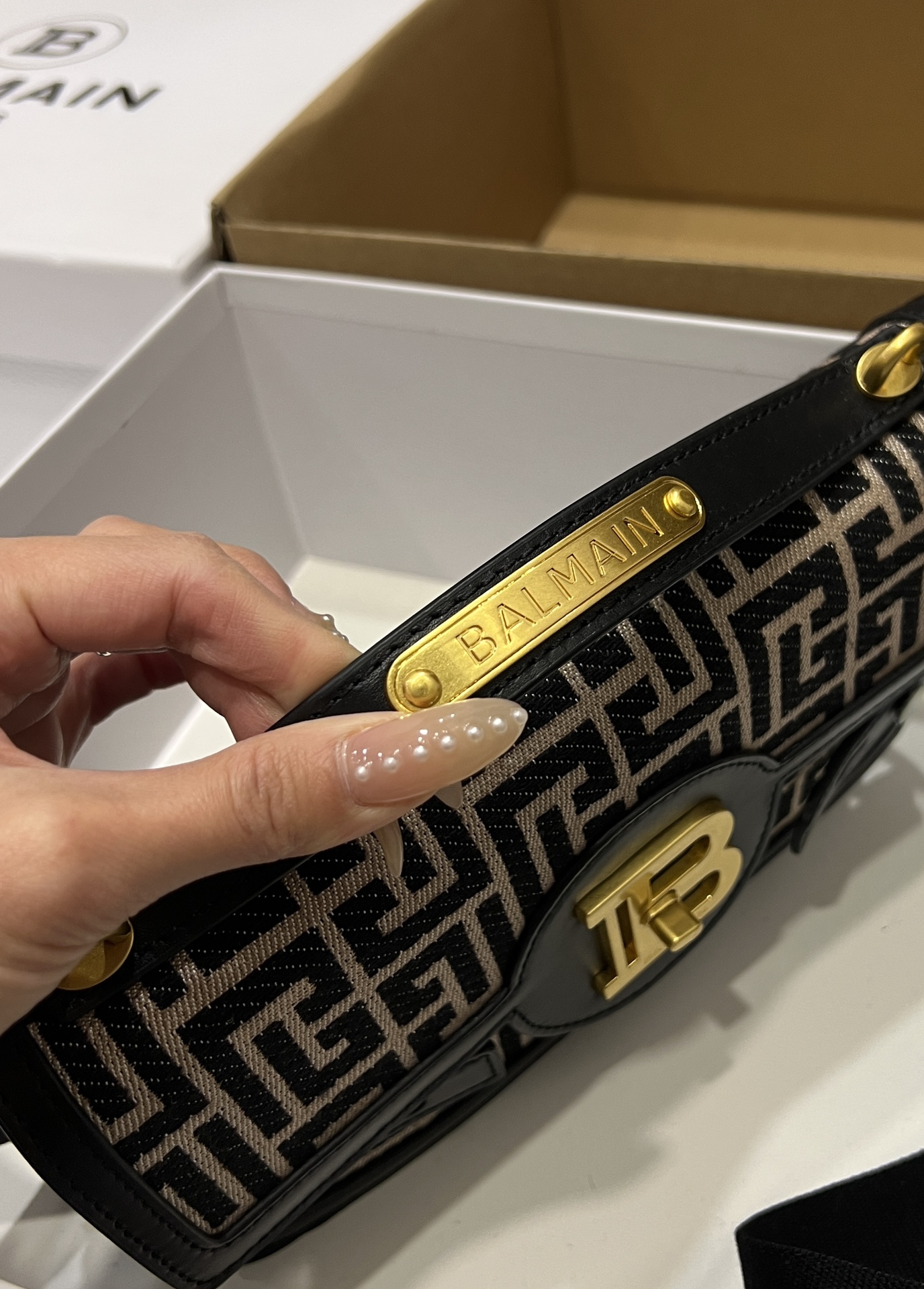 Balmain 1945 Heritage Monogram Canvas Bag with Gold Hardware