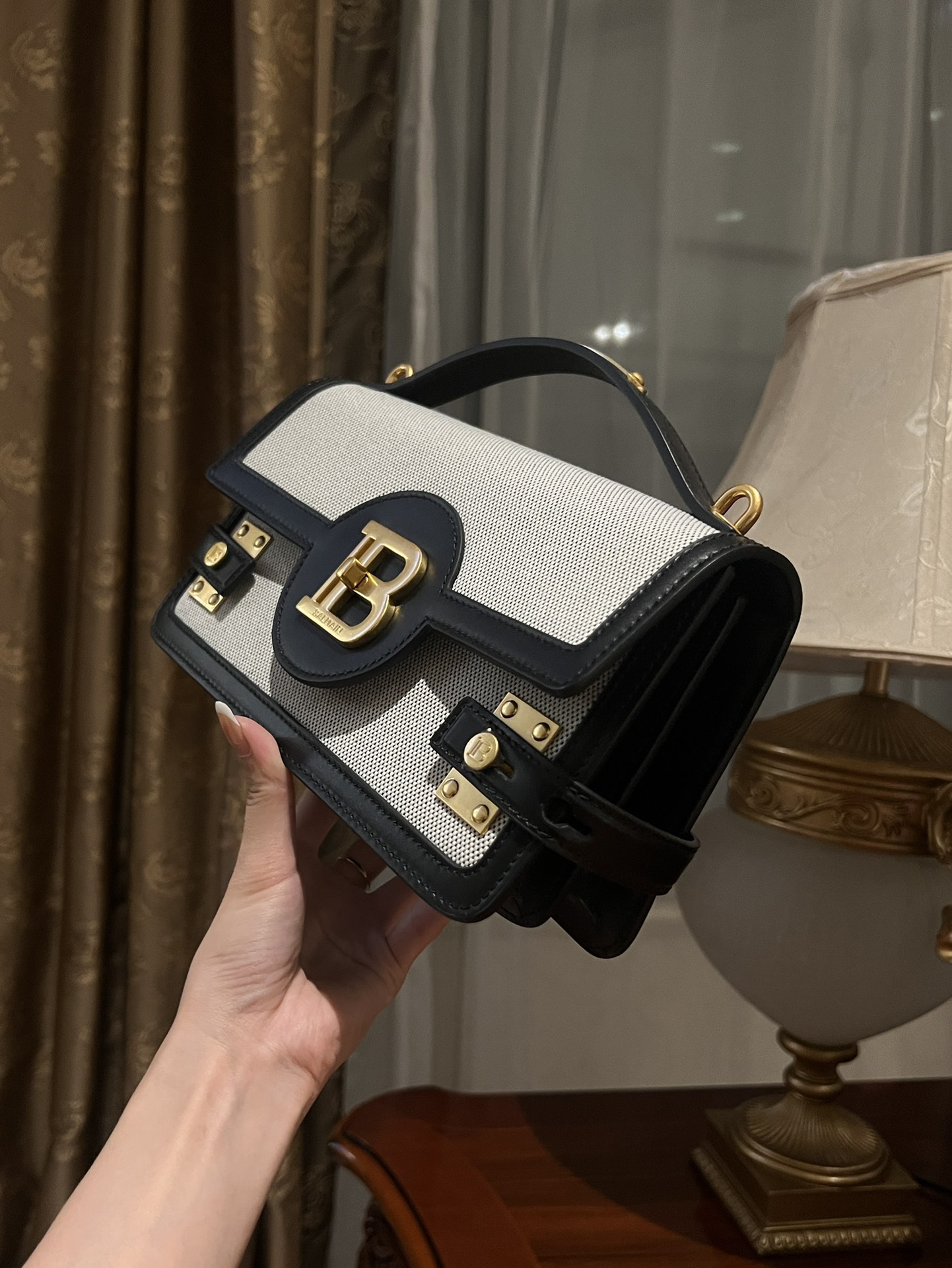 Balmain Black B-Buzz 24 Shoulder Bag in Canvas &