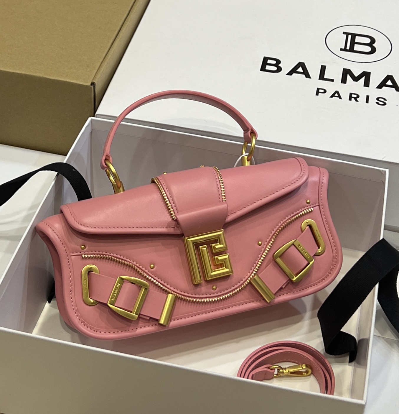 Balmain Pink Leather B-Buzz Bag - Gold Hardware