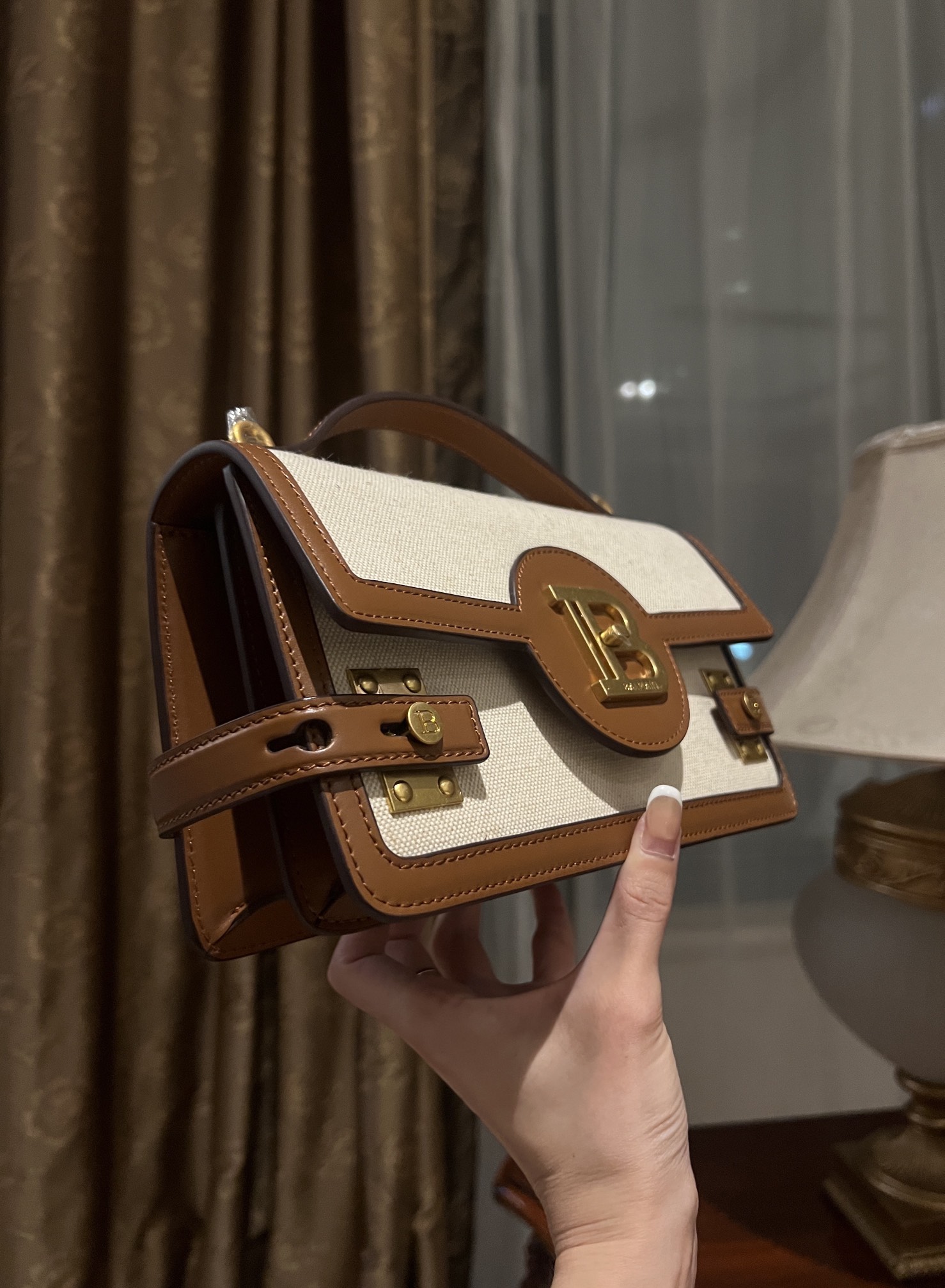 Balmain Brown B-Buzz 24 Shoulder Bag in Canvas &BALMAIN 00039