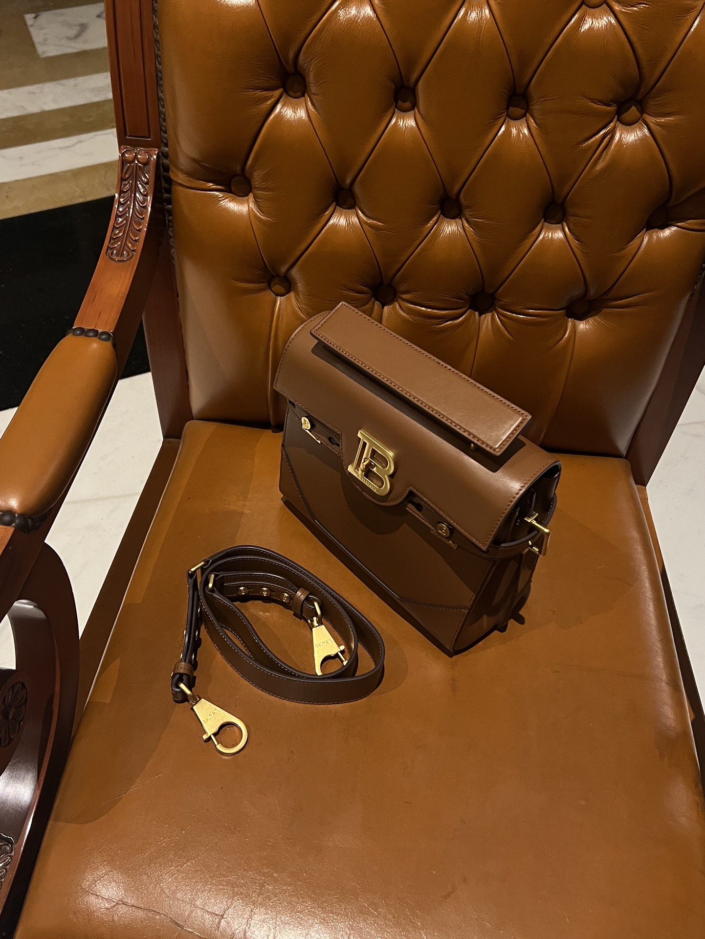 Balmain Brown Calf Leather B-Buzz 18 Satchel France - Balmain | MyPrivateDressing BALMAIN 00249