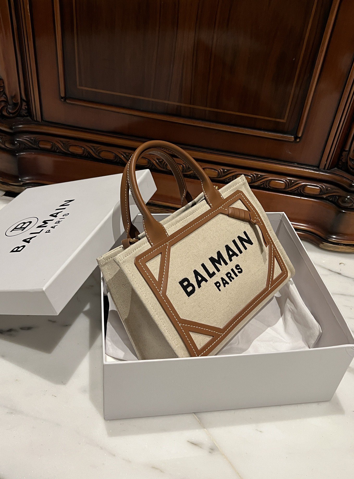 Balmain Mini B-Army Canvas Bag | Neutrals