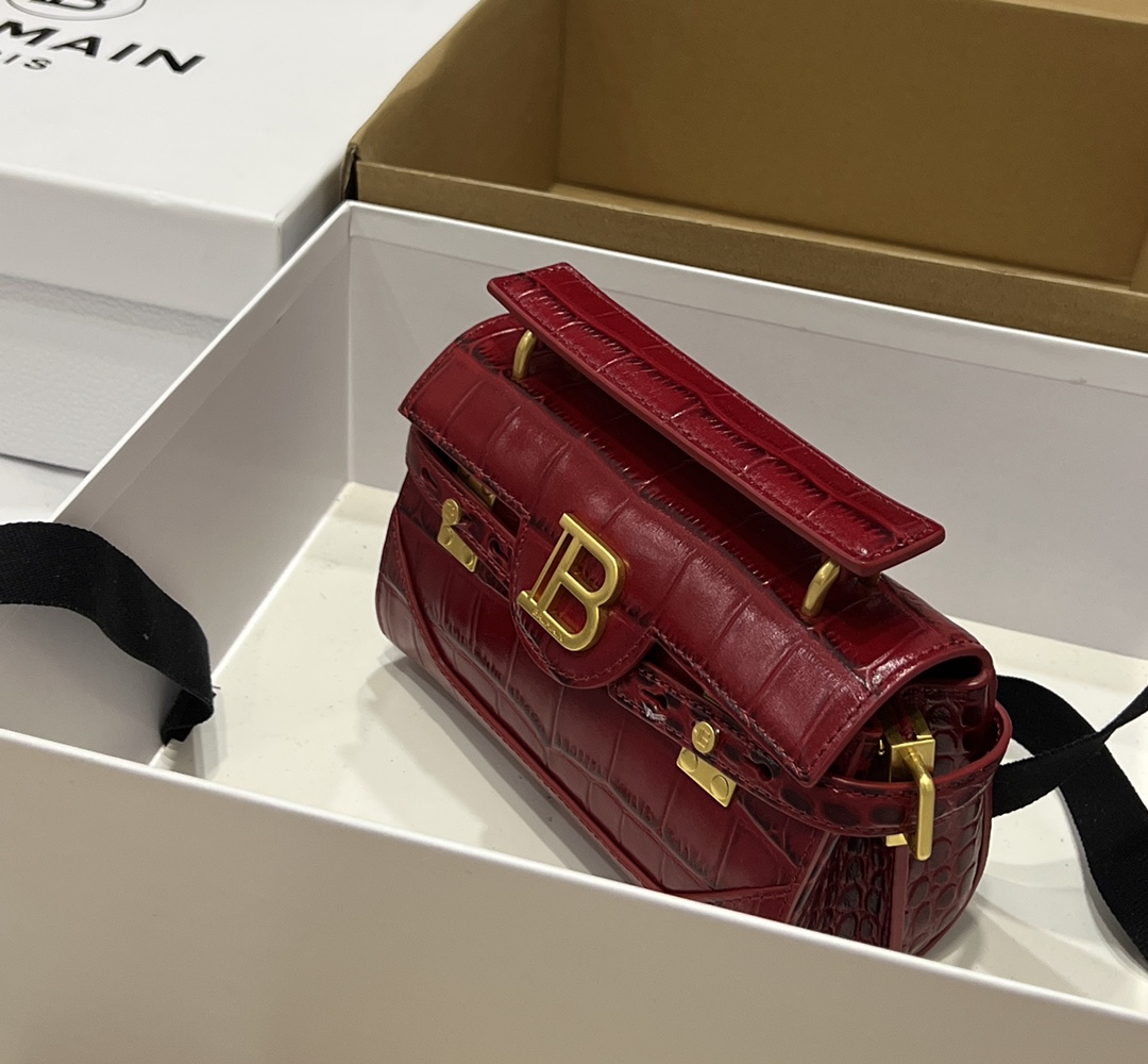 Balmain B-Buzz Bag - Red Croc Embossed Leather