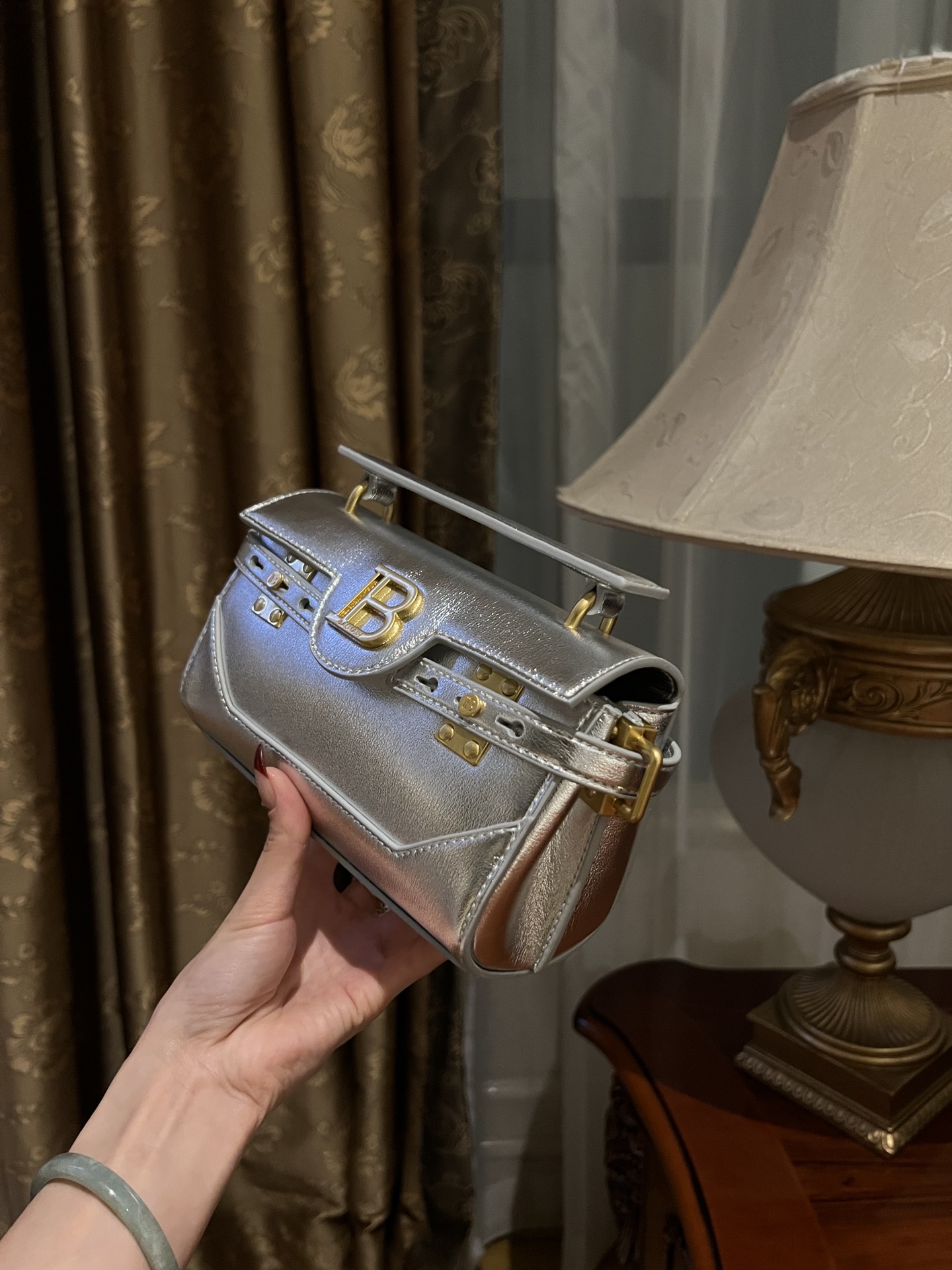 Balmain Silver B-Buzz 19 Baguette Bag in Metallic