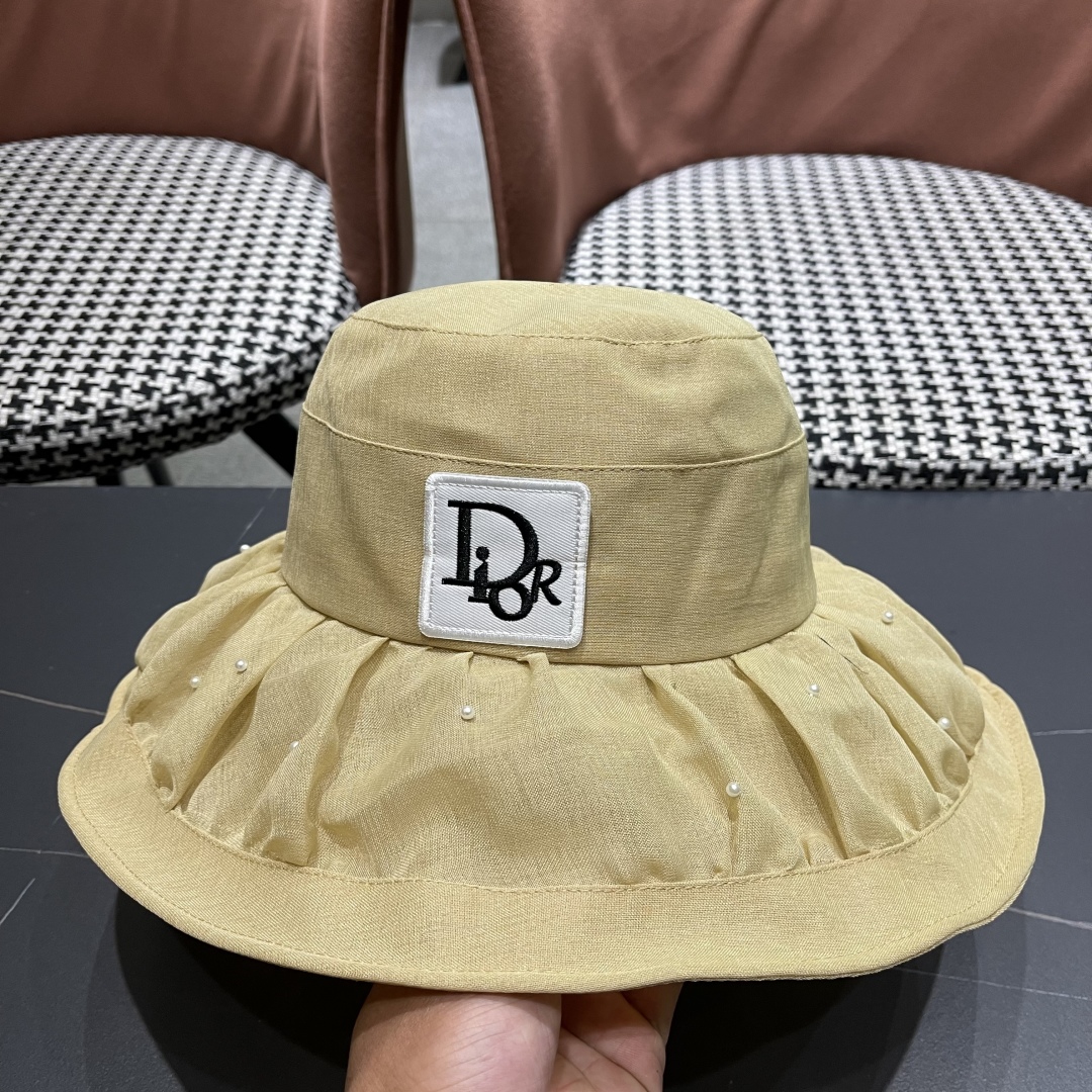 Dior Beige Pearl Bucket Hat - Dior Beige Pearl Trim Bucket Hat