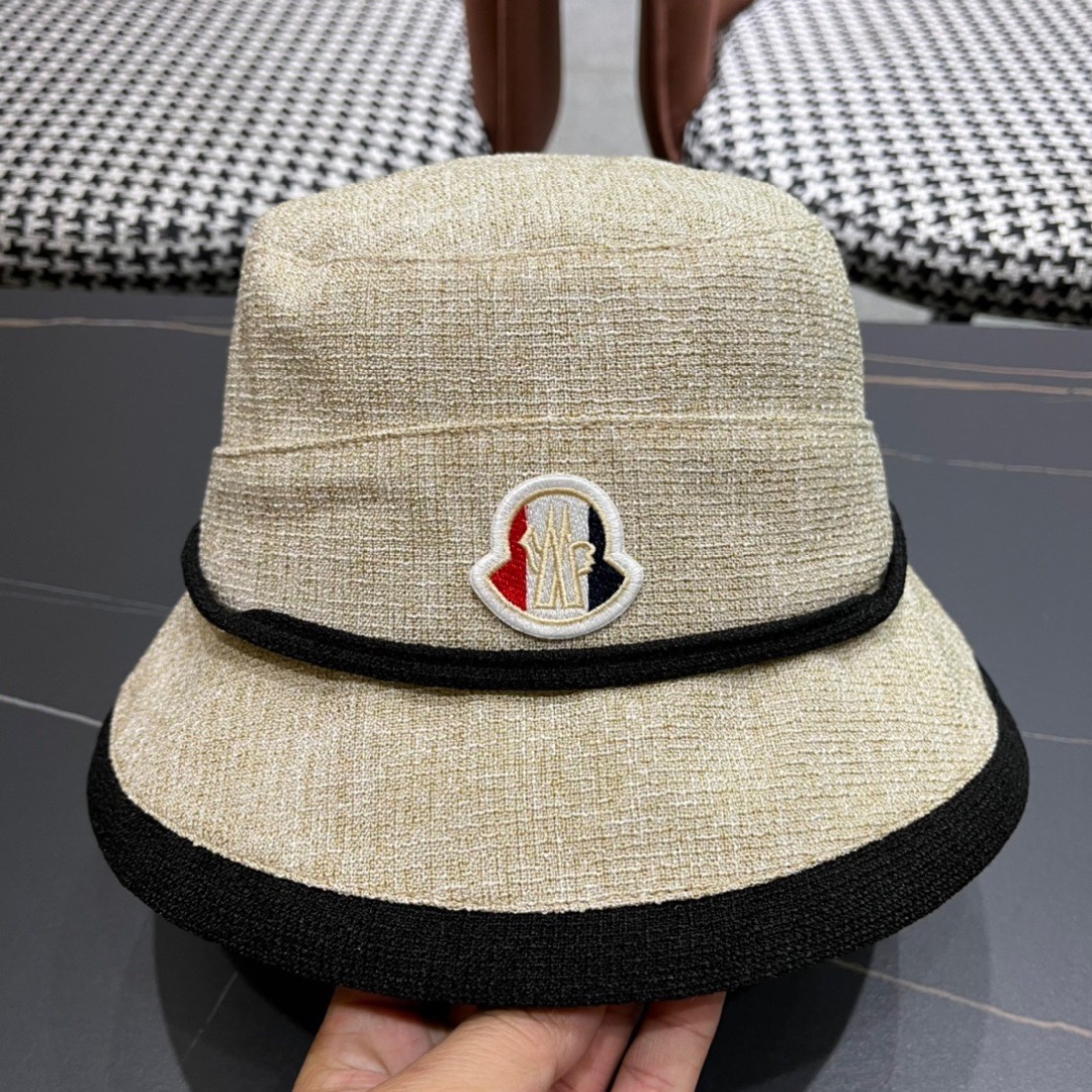 Moncler Beige Woven Bucket Hat - Black Trim Logo