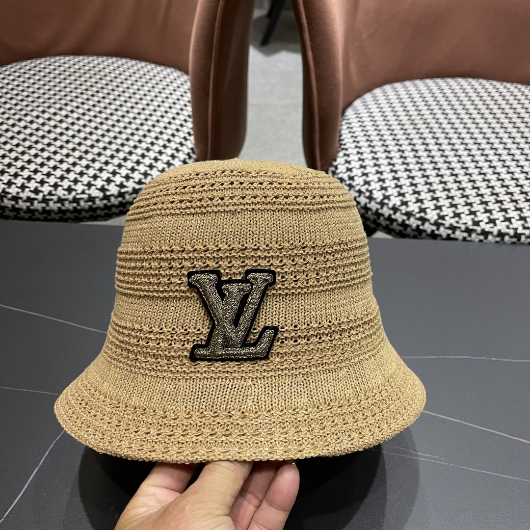 Louis Vuitton Straw Bucket Hat - Beige Knit, Logo Patch