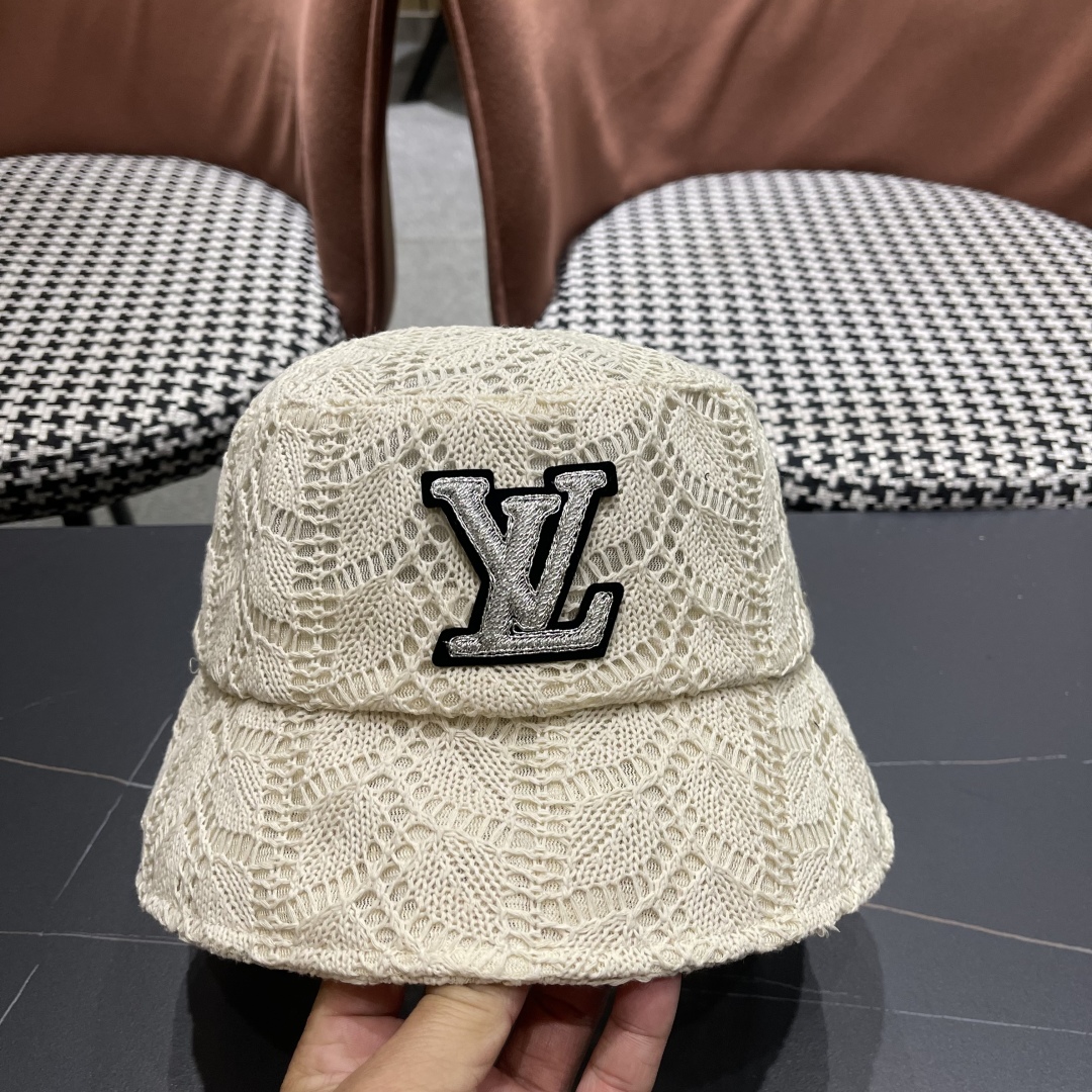Louis Vuitton Off-White Lace Bucket Hat - Silver LV Logo