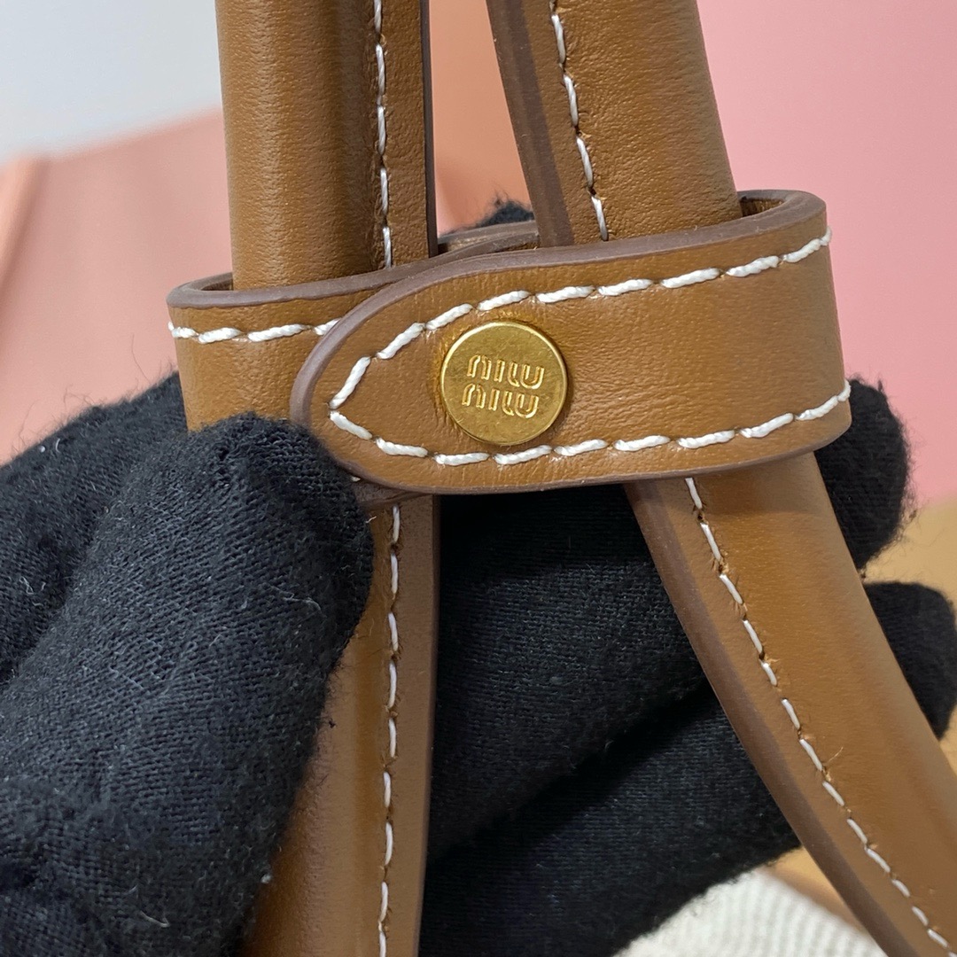 Beige/brandy Canvas Top-handle Bag | Miu Miu