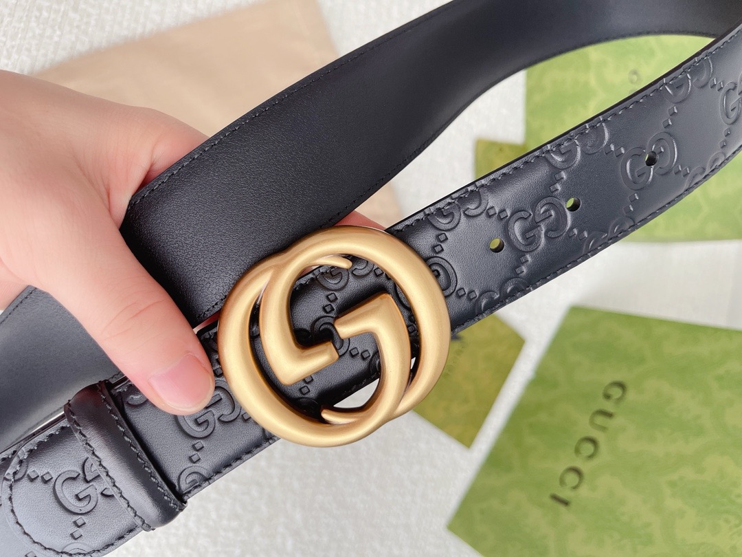 BELT GUCCI BELT BLACK LEATHER  GOLD BUCKLE CLASSIC LOGO