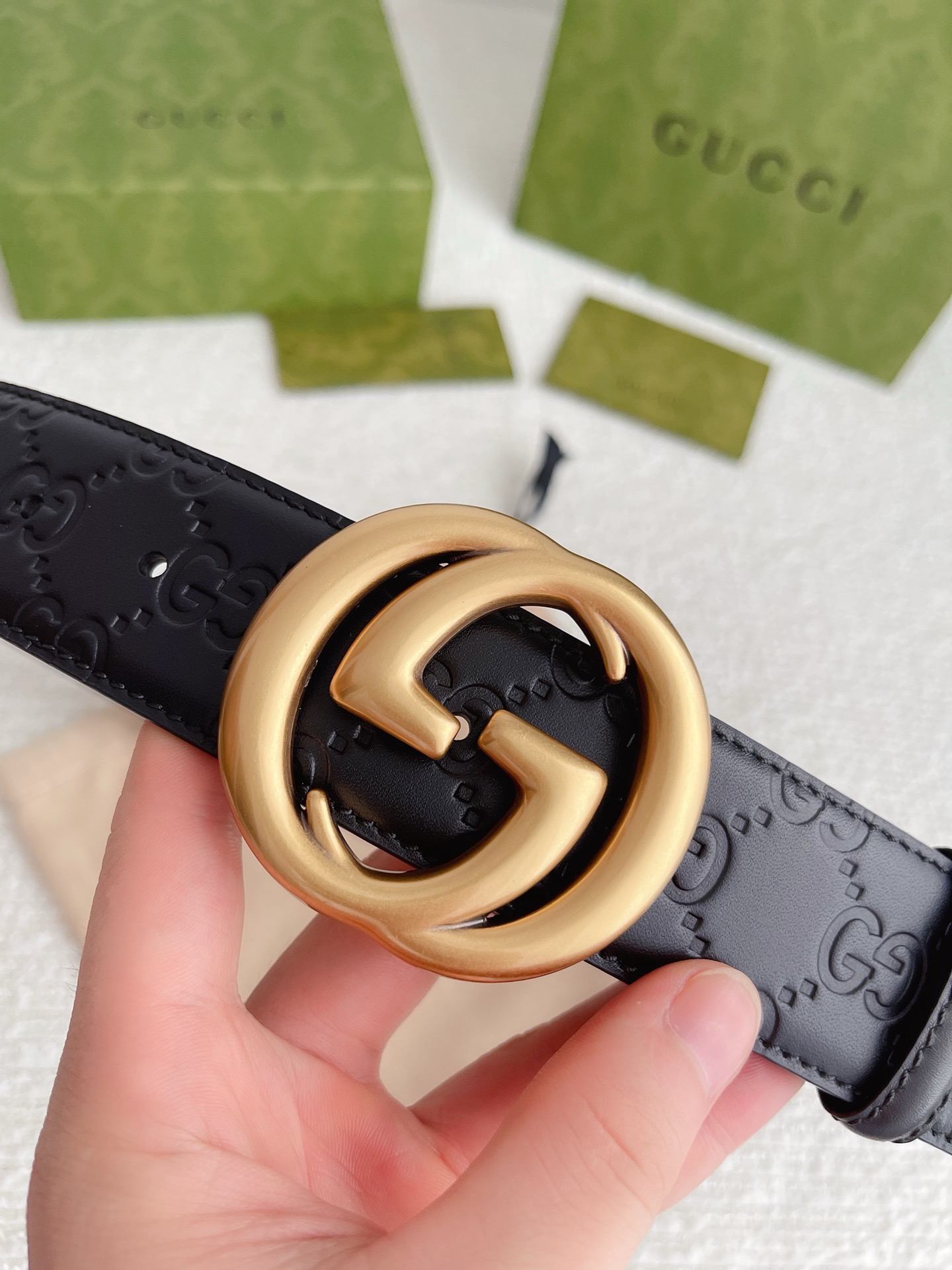 BELT GUCCI BELT BLACK LEATHER  GOLD BUCKLE CLASSIC LOGO