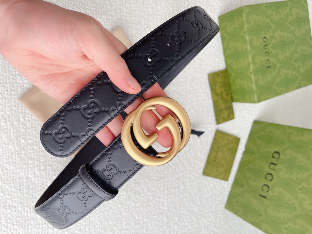 BELT GUCCI BELT BLACK LEATHER  GOLD BUCKLE CLASSIC LOGO