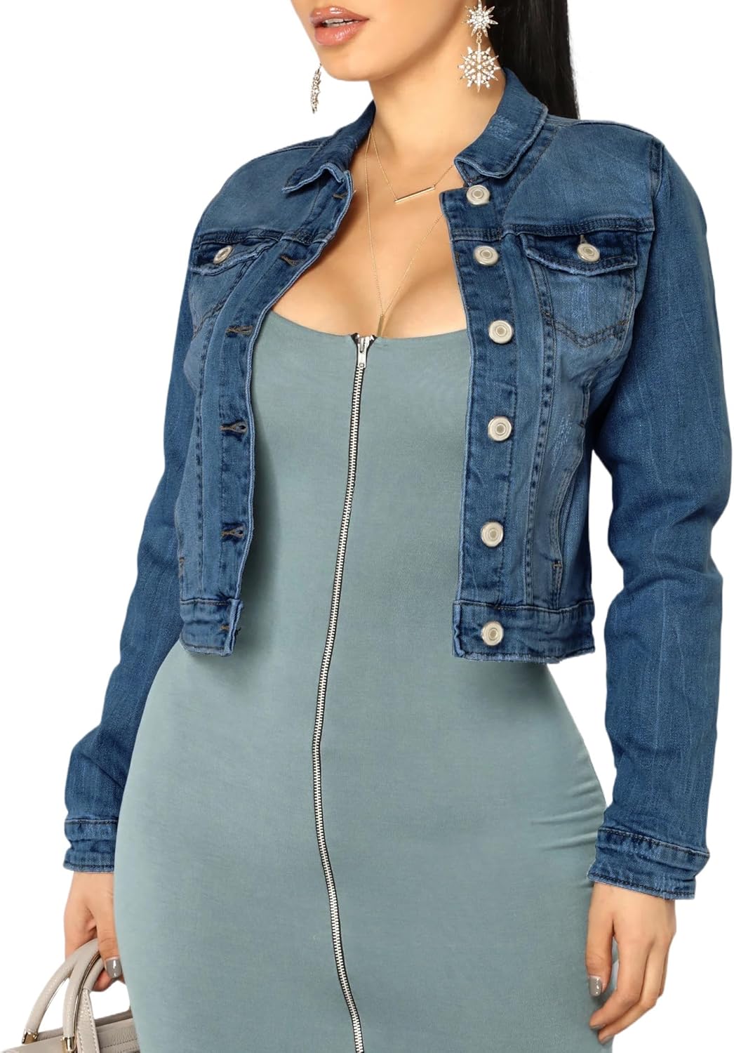 BessCops Denim Jacket for Women Spring Long Sleeve Classic Distressed Butterfly Jean Trucker Jackets