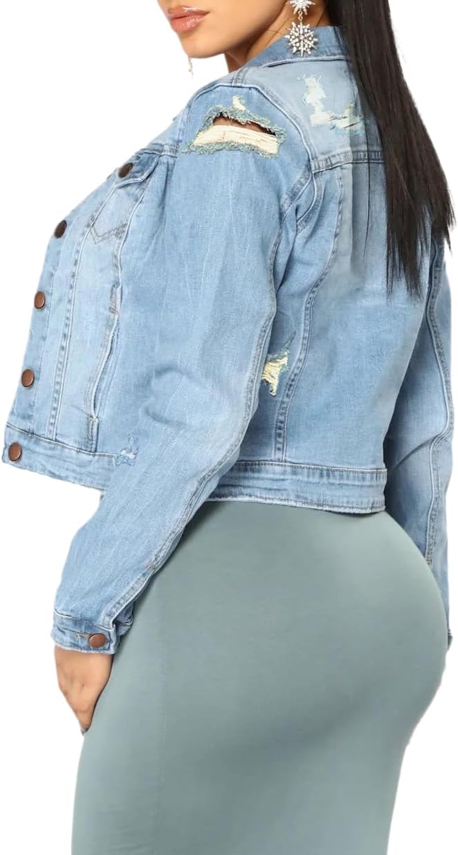 BessCops Denim Jacket for Women Spring Long Sleeve Classic Distressed Butterfly Jean Trucker Jackets