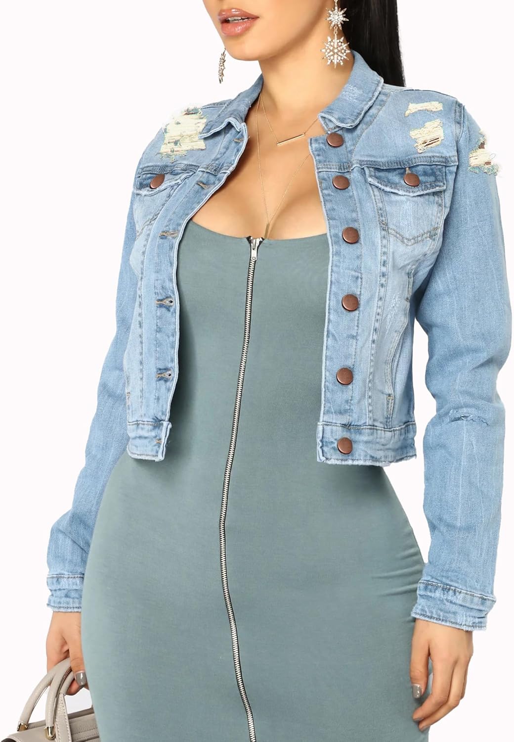BessCops Denim Jacket for Women Spring Long Sleeve Classic Distressed Butterfly Jean Trucker Jackets