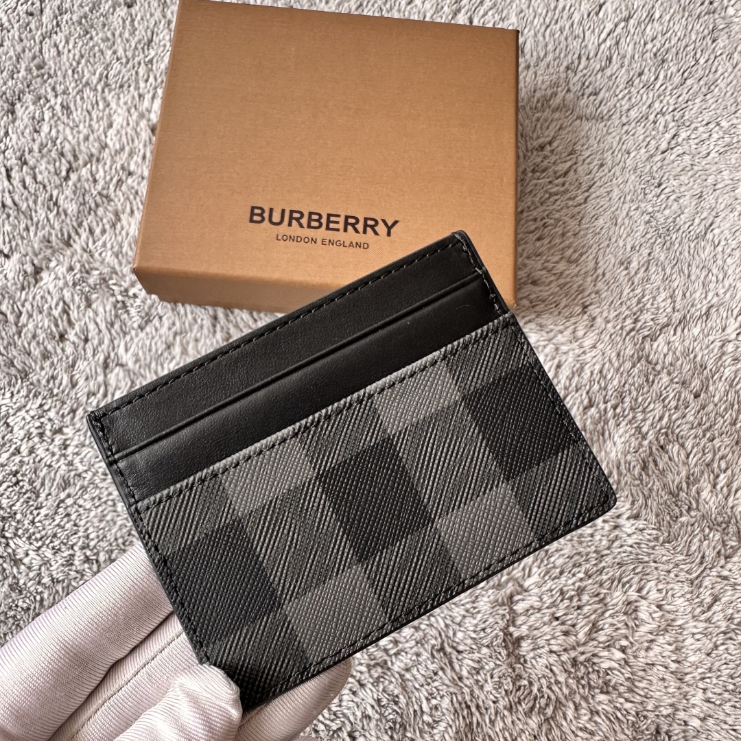 Black & Gray Check Card Holder by Burberry on Sale