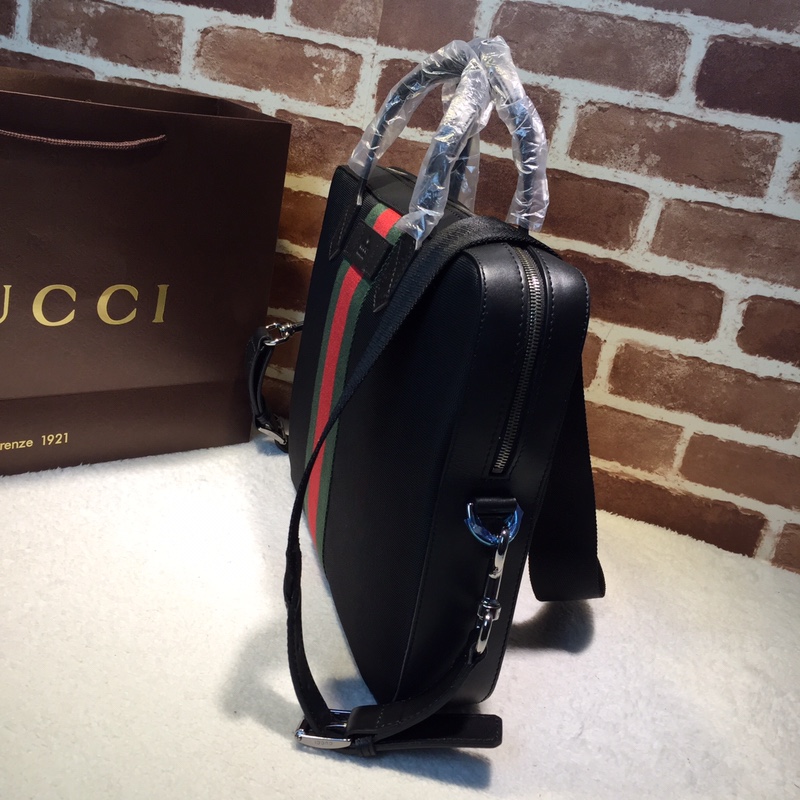 Black Gucci Techno Web Briefcase Business Bag Leath