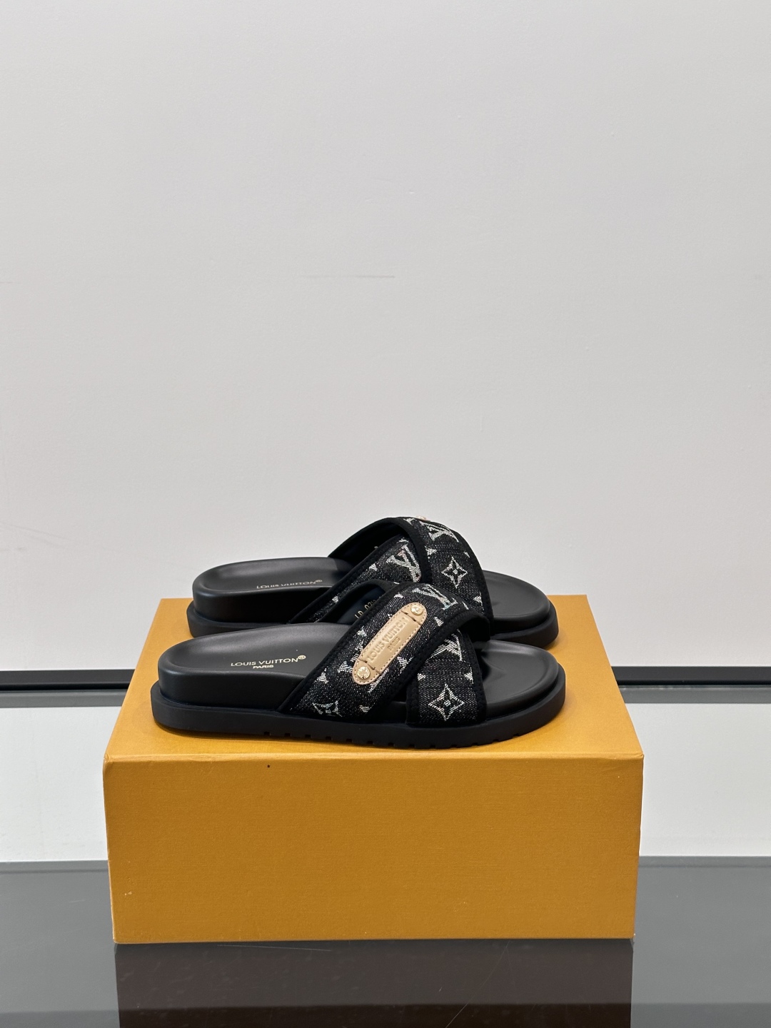 crisscross LV Black Monogram Slides - LV Black Monogram Crisscross