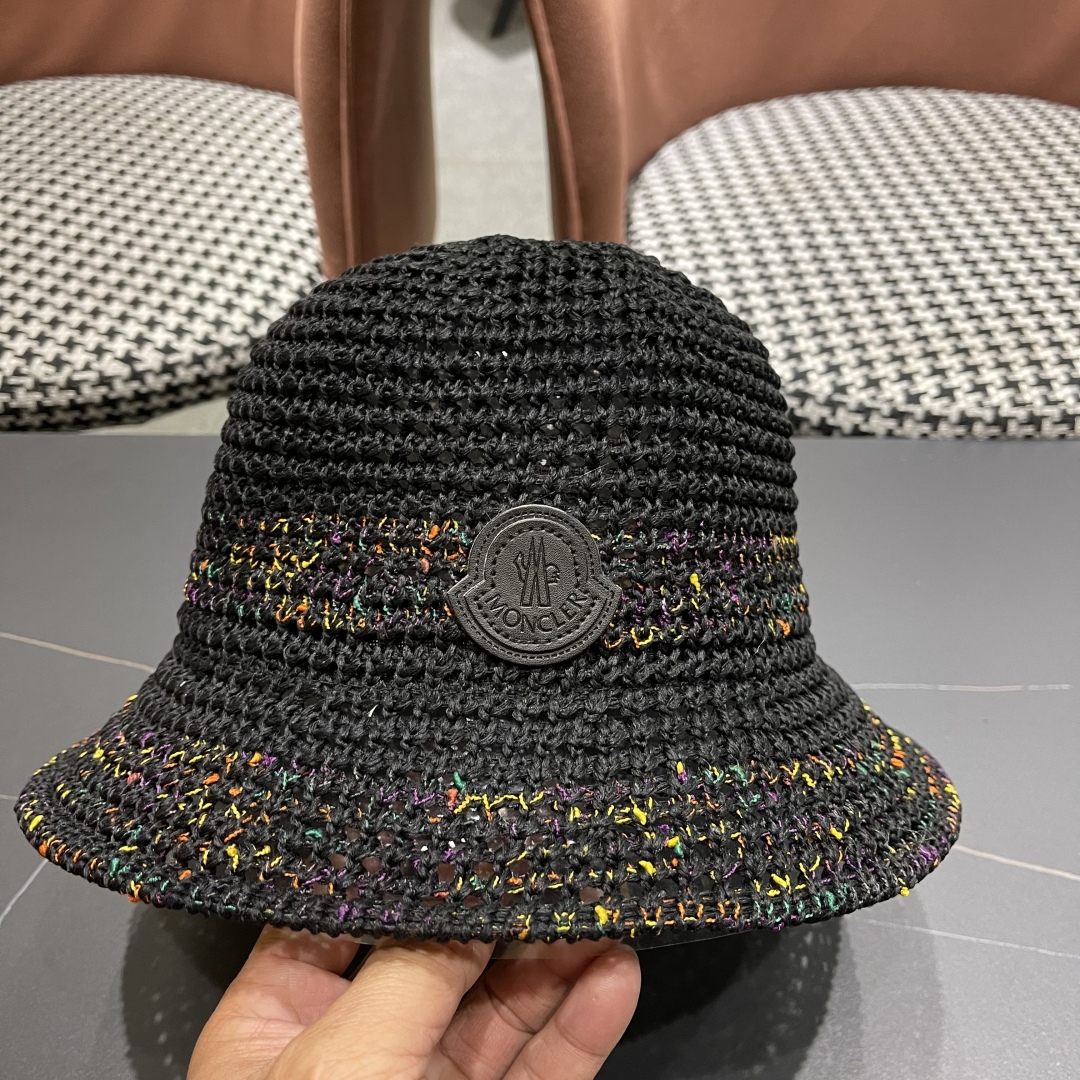 Moncler Black Crochet Bucket Hat - Multicolor Accents