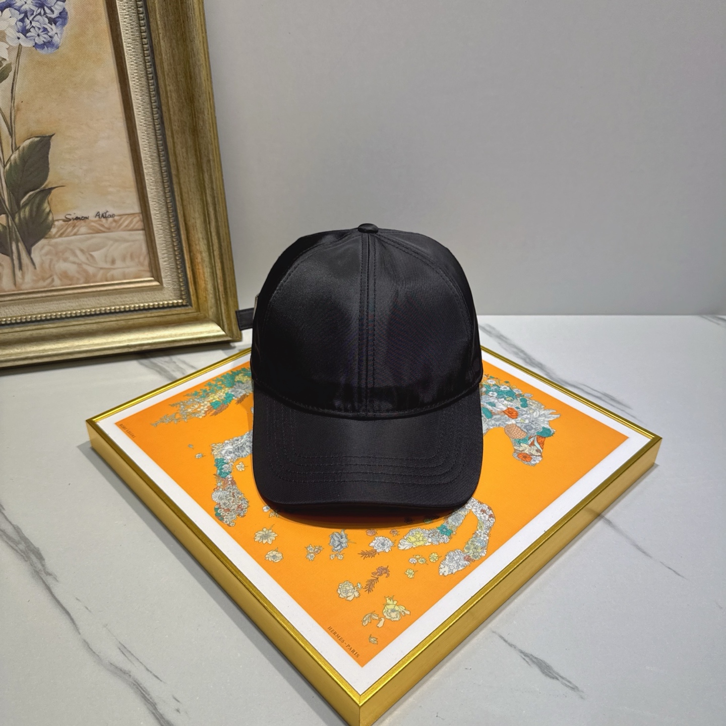 Black Satin Baseball Cap - Sleek - Adjustable Strap