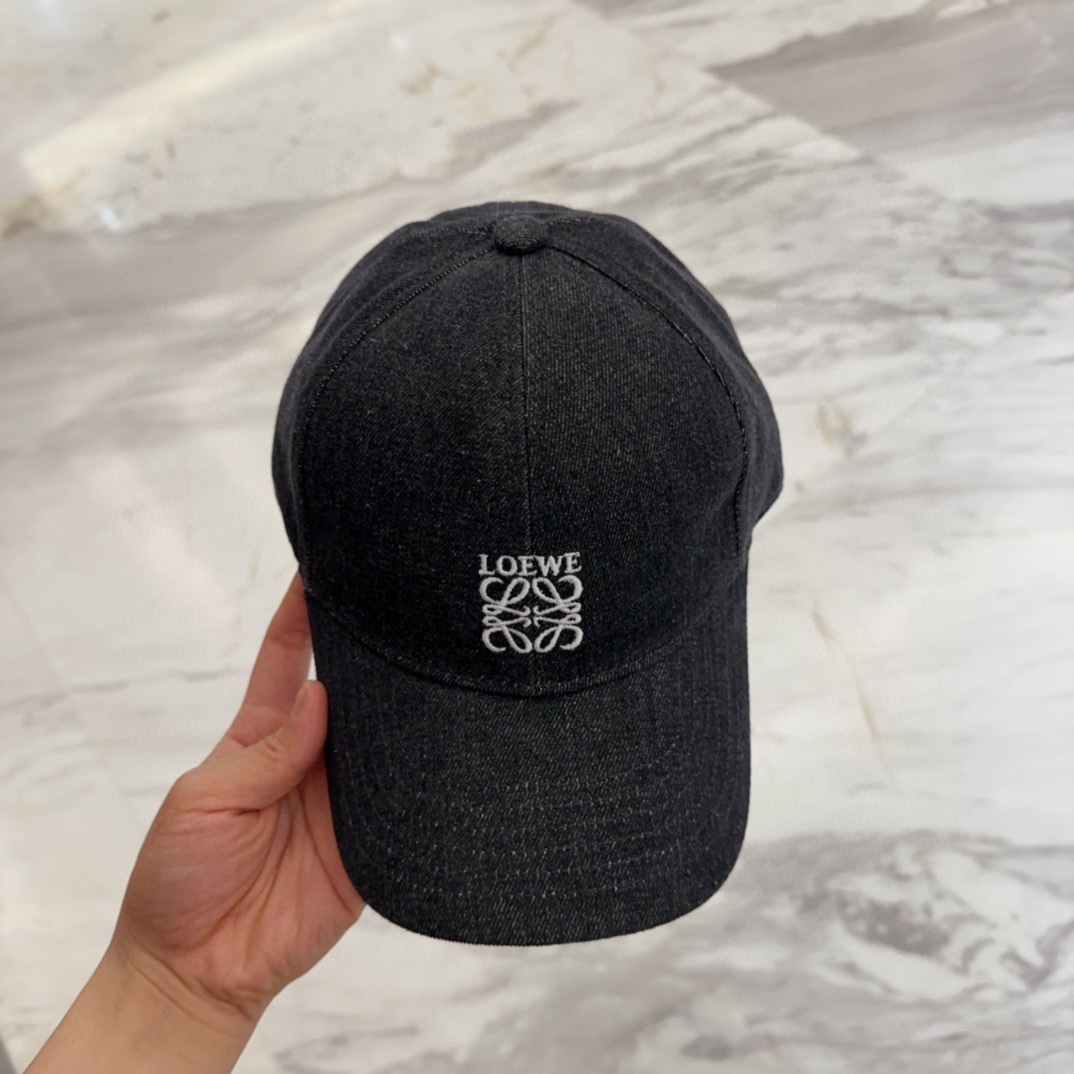 Loewe Black Denim Cap - Embroidered Logo Baseball Hat
