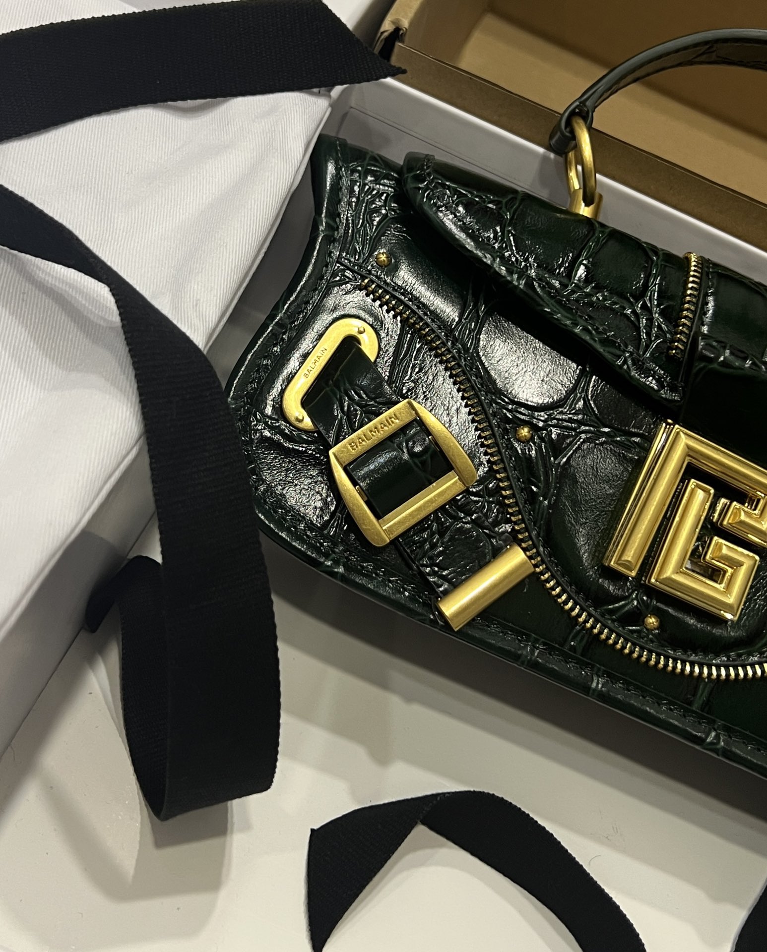 Balmain Green Croc Embossed Leather Bag - Luxury Design