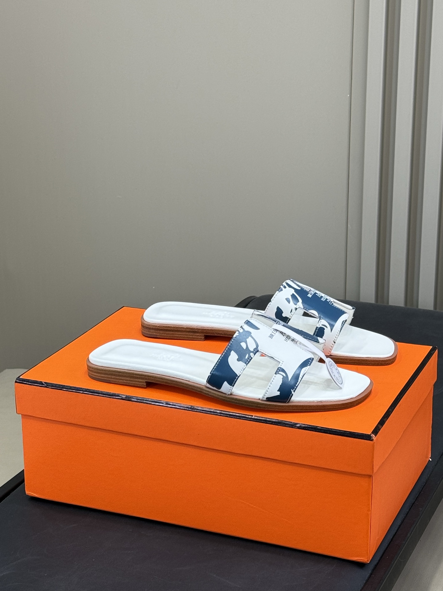 Blue Monogram Denim Slide Sandals – White Sole Casual Slip-On