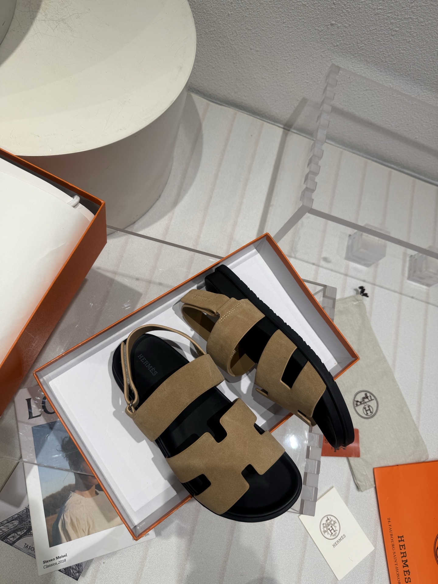 BNIB HERMES Chypre Sandals Slides Suede Naturel
