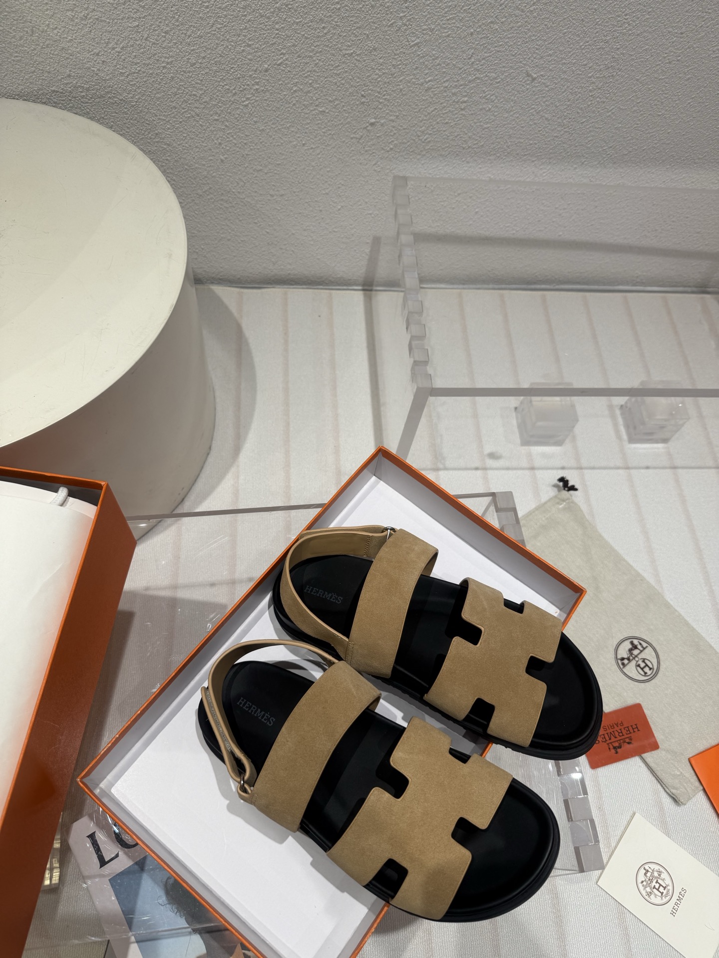 BNIB HERMES Chypre Sandals Slides Suede Naturel