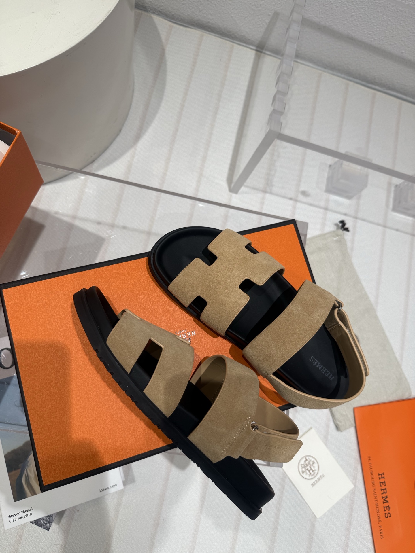 BNIB HERMES Chypre Sandals Slides Suede Naturel