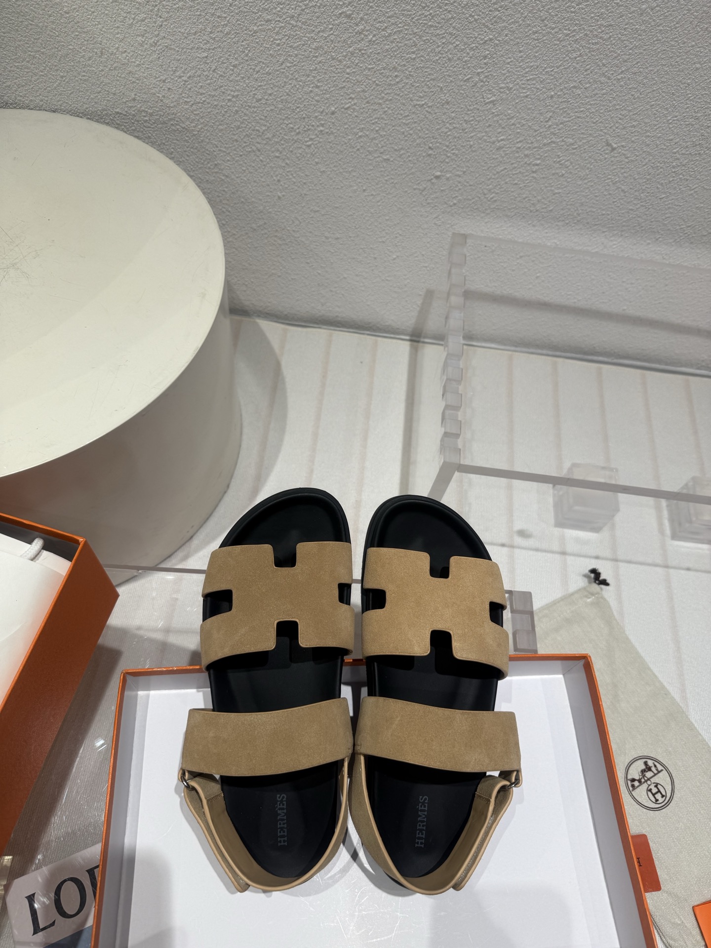 BNIB HERMES Chypre Sandals Slides Suede Naturel