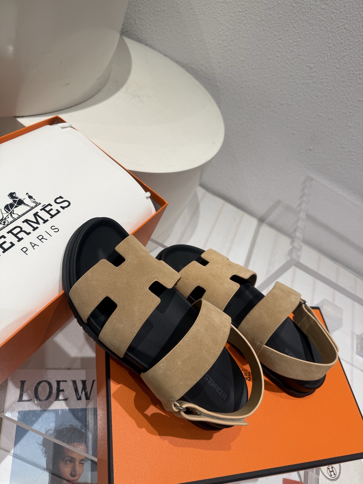 BNIB HERMES Chypre Sandals Slides Suede Naturel