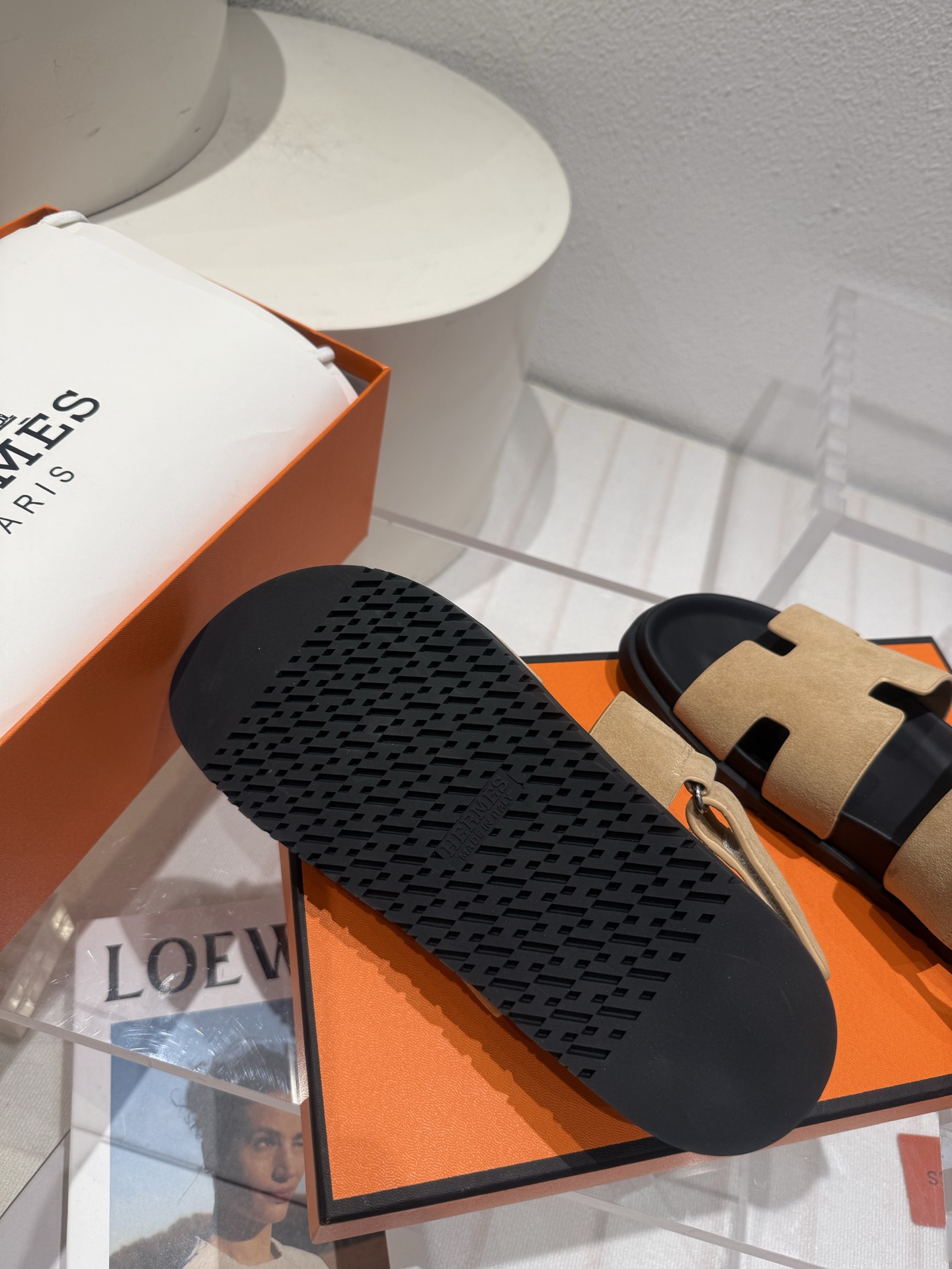 BNIB HERMES Chypre Sandals Slides Suede Naturel